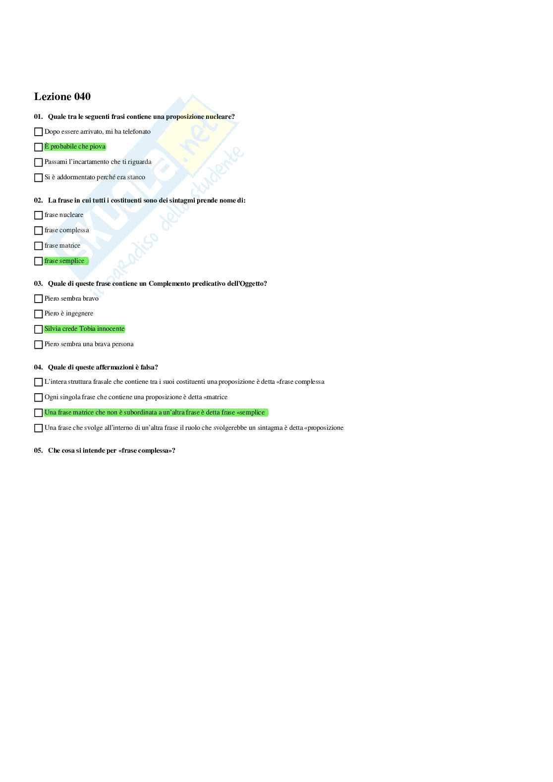 Paniere Linguistica italiana - Risposte multiple - aggiornato (2026) Pag. 41