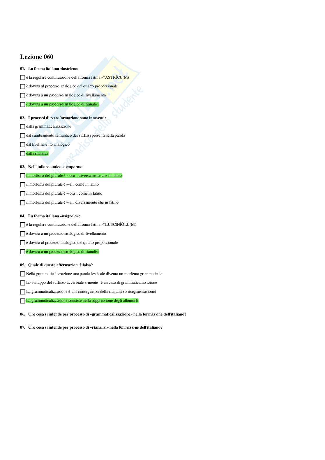 Paniere Linguistica italiana - Risposte multiple - aggiornato (2026) Pag. 61