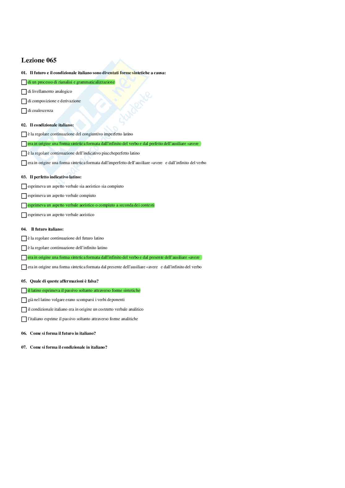 Paniere Linguistica italiana - Risposte multiple - aggiornato (2026) Pag. 66