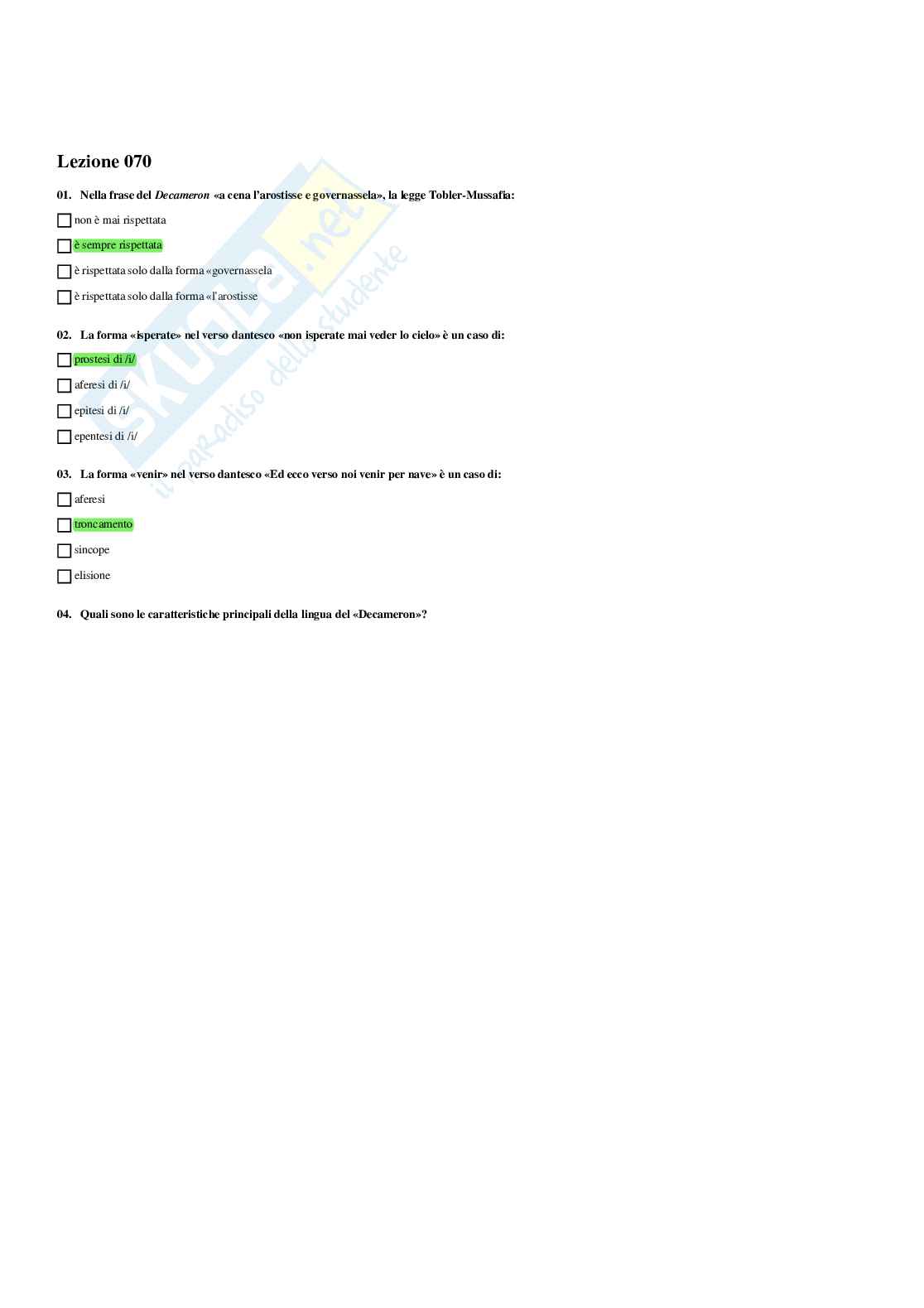 Paniere Linguistica italiana - Risposte multiple - aggiornato (2026) Pag. 71