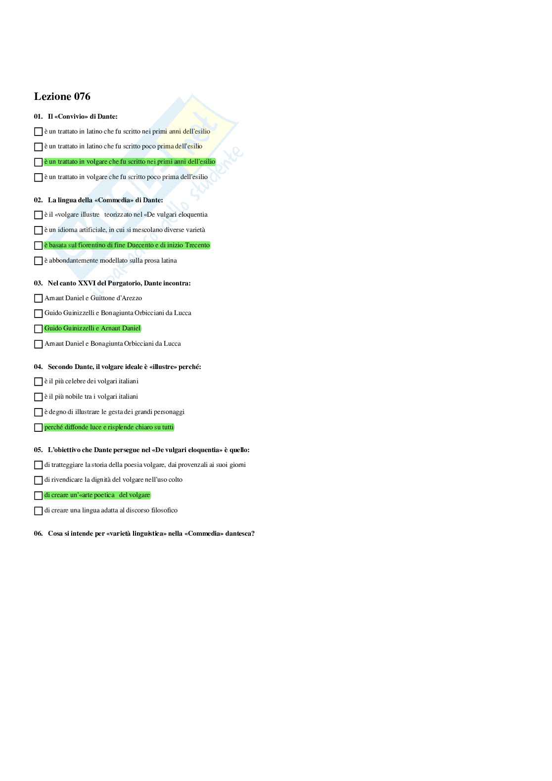 Paniere Linguistica italiana - Risposte multiple - aggiornato (2026) Pag. 76