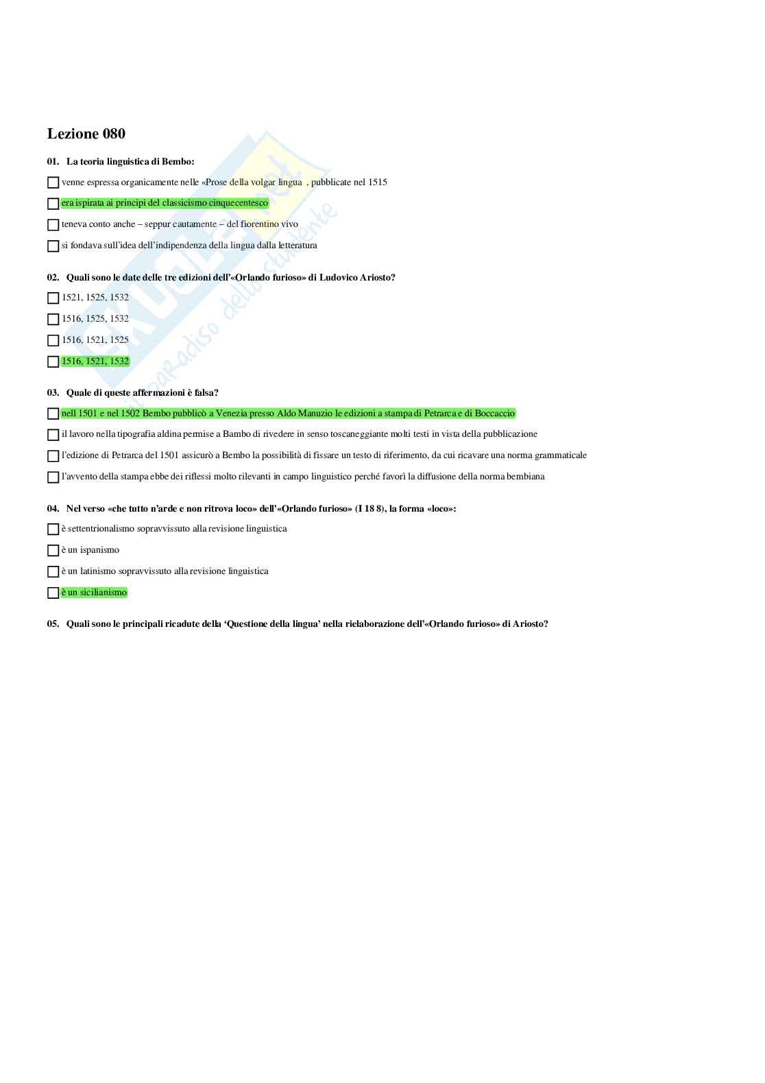 Paniere Linguistica italiana - Risposte multiple - aggiornato (2026) Pag. 81