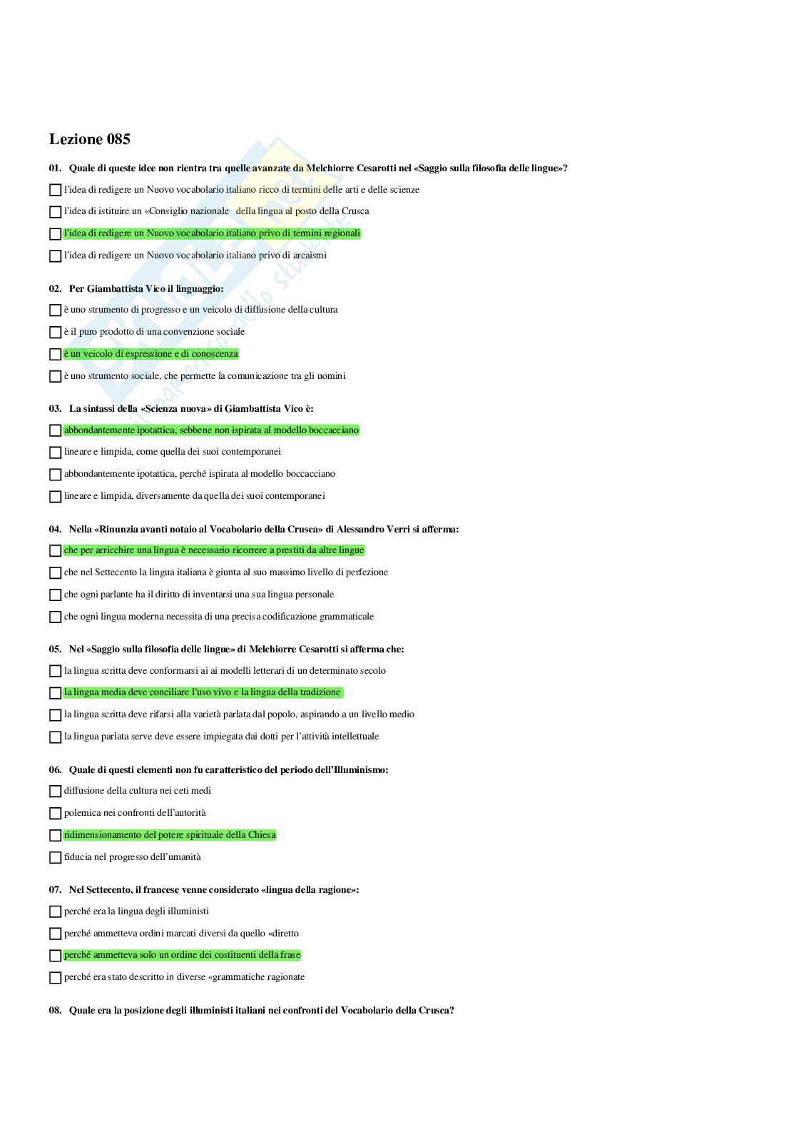 Paniere Linguistica italiana - Risposte multiple - aggiornato (2026) Pag. 86