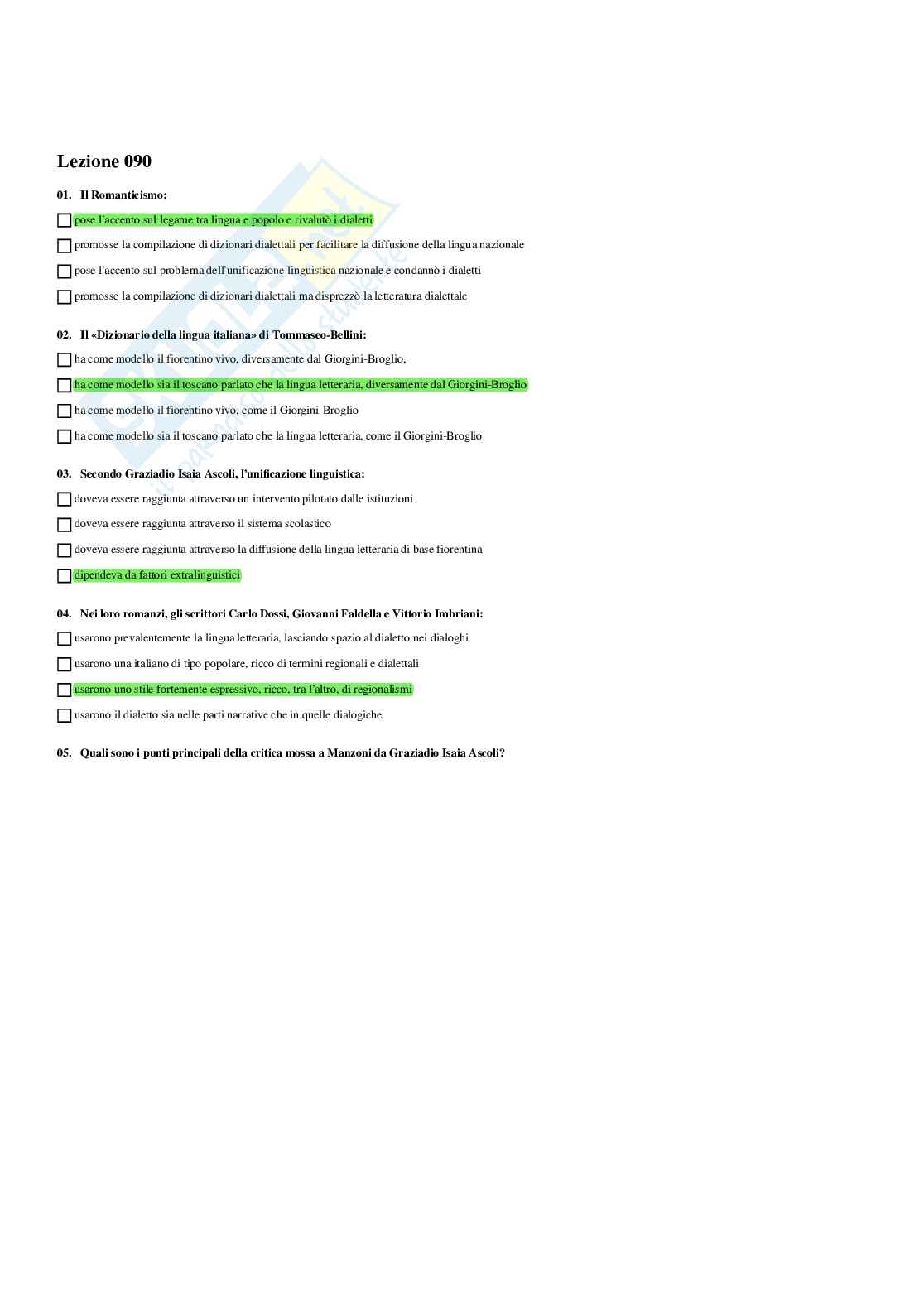 Paniere Linguistica italiana - Risposte multiple - aggiornato (2026) Pag. 91