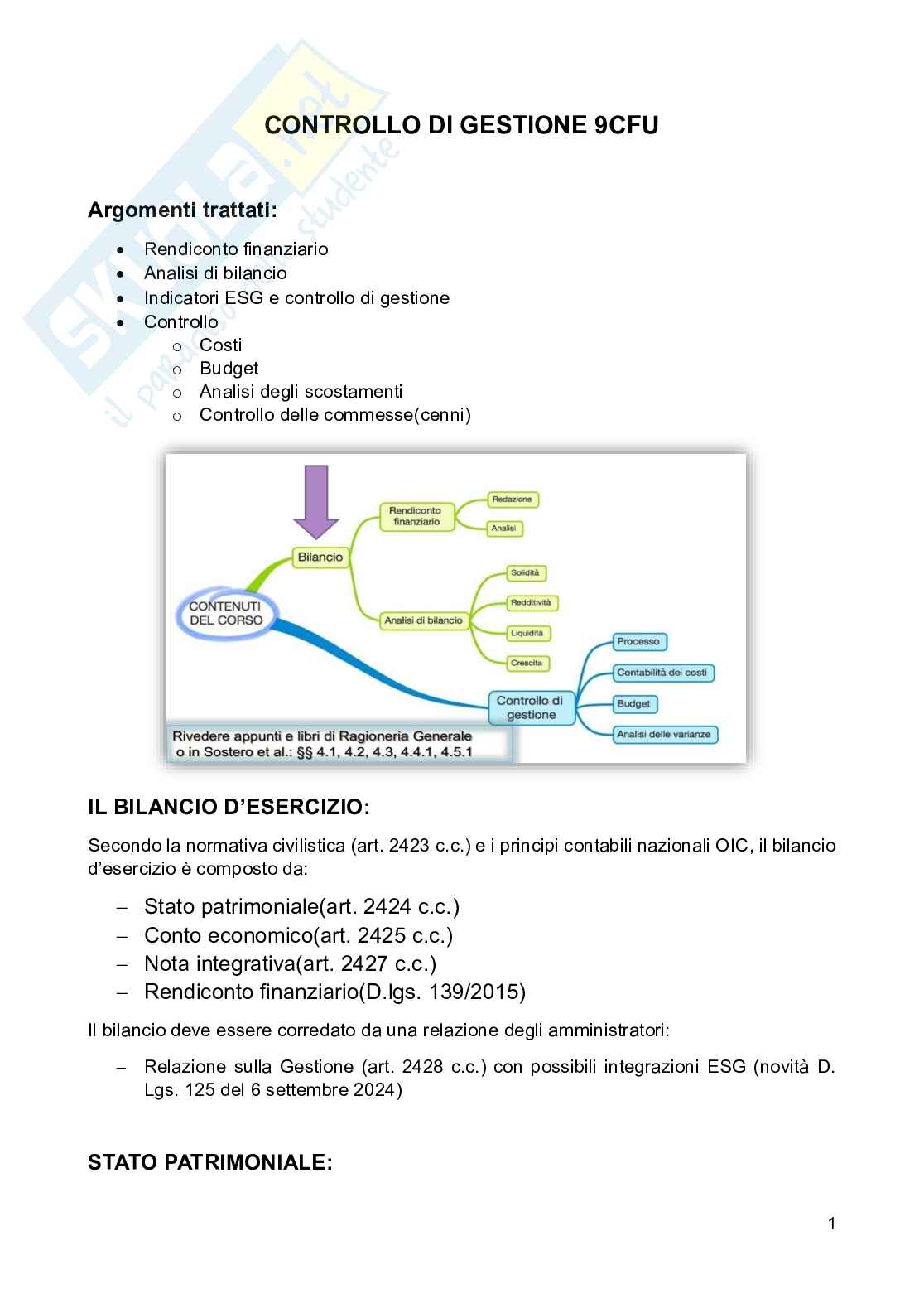 Appunti di Controllo di gestione, 9 crediti, anno 2025 Pag. 1
