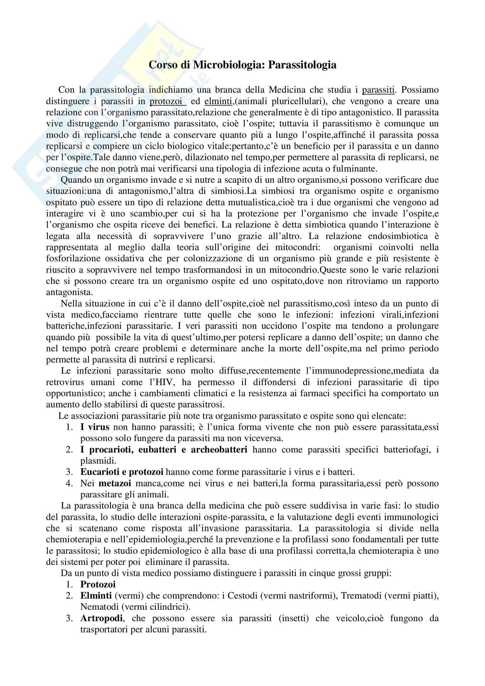 Microbiologia - parassitologia Pag. 1