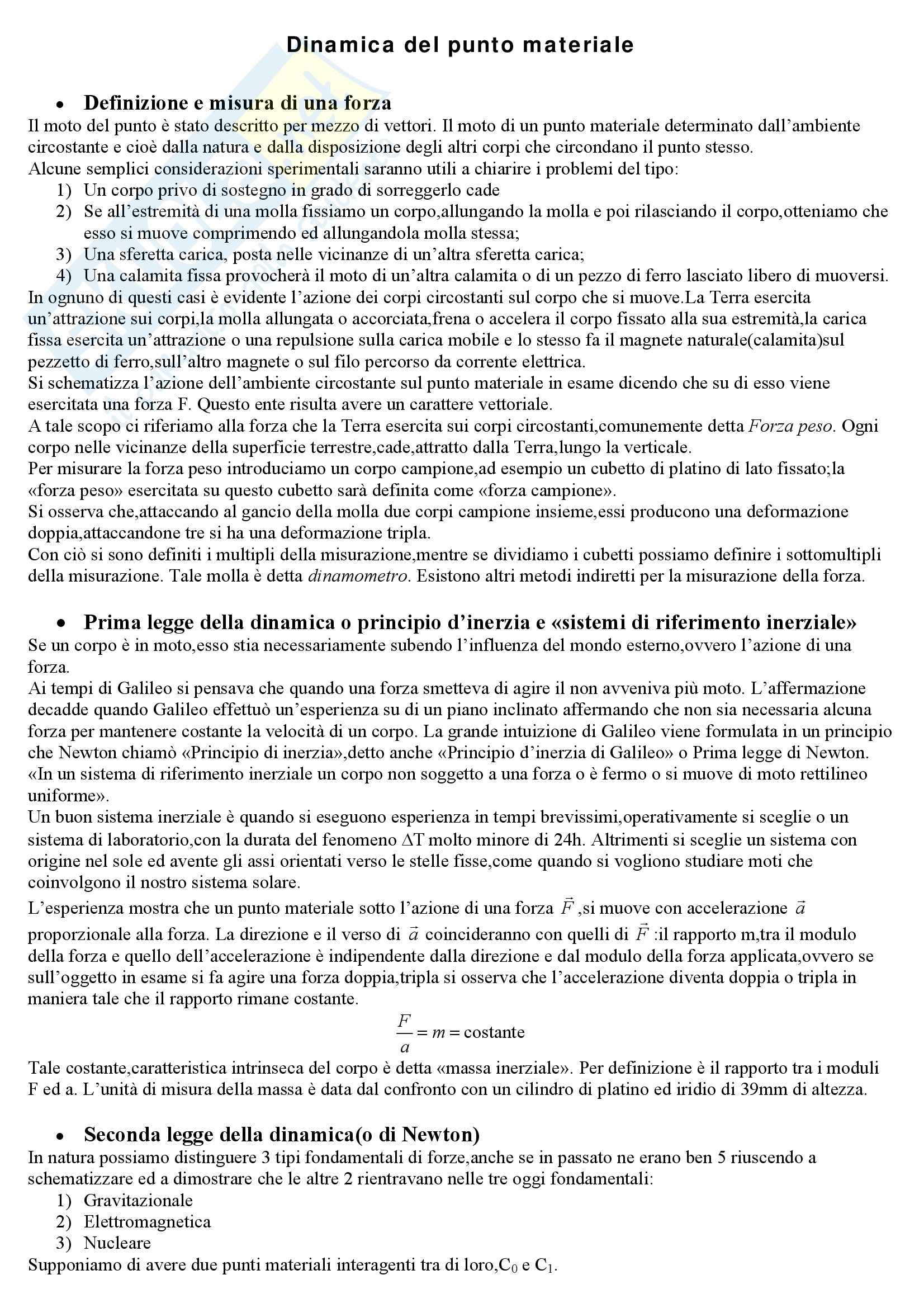Dinamica del punto materiale Pag. 1