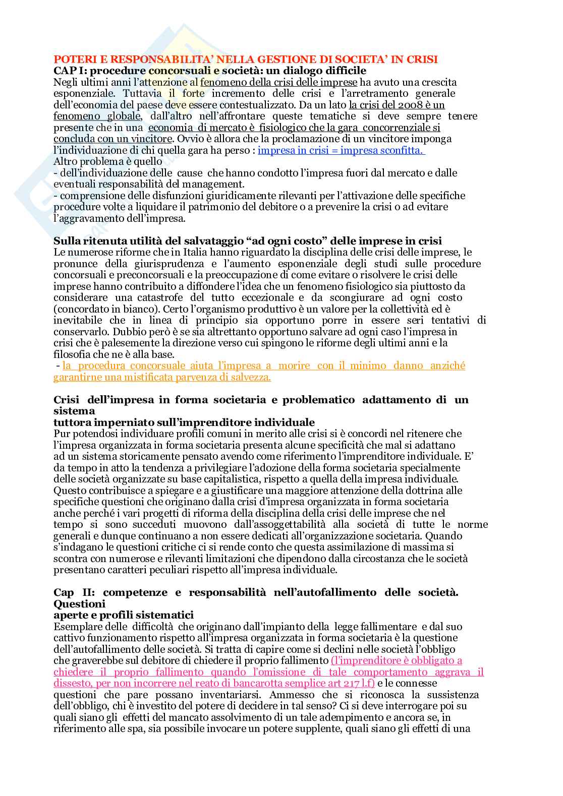 Riassunto esame Diritto commerciale II, Prof. Marino Maria, libro consigliato Poteri e responsabilità, Bertolotti  Pag. 1
