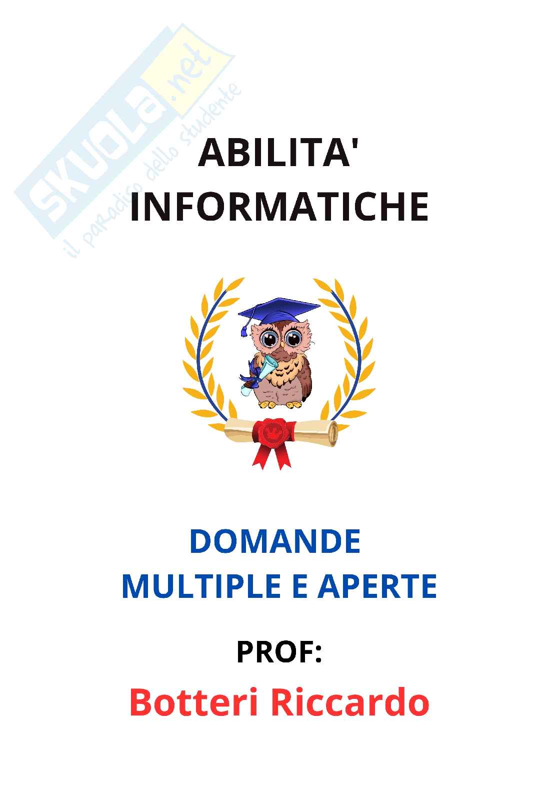 Paniere completo di Abilità informatiche - Risposte multiple e aperte - aggiornato (2025) Pag. 1