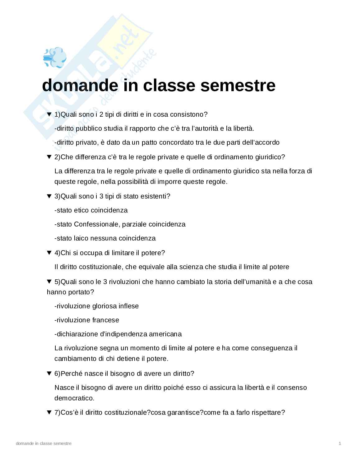 Domande Diritto pubblico classe Pag. 1