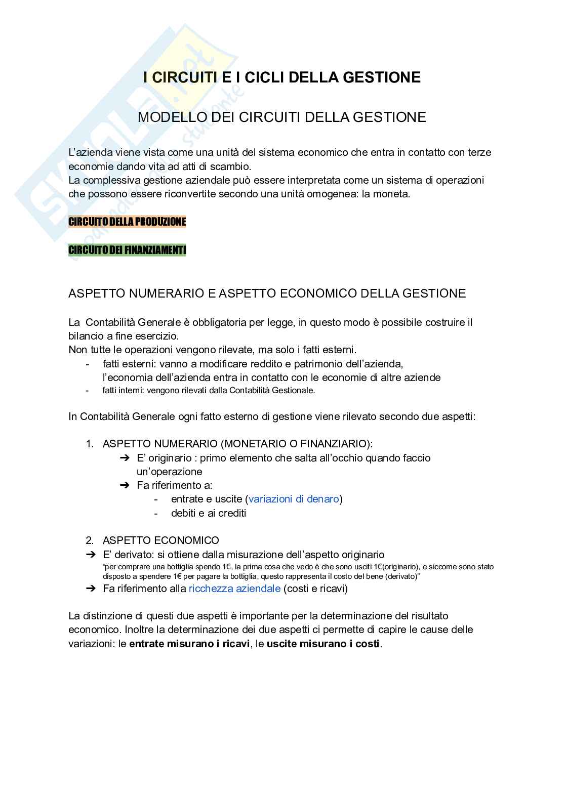 Riassunto esame Economia aziendale, Prof. Bagnoli Carlo, libro consigliato Circuiti e cicli della gestione, Partita doppia - Economia Aziendale 2. Contabilità e Bilancio, McGraw-Hill Create Pag. 1