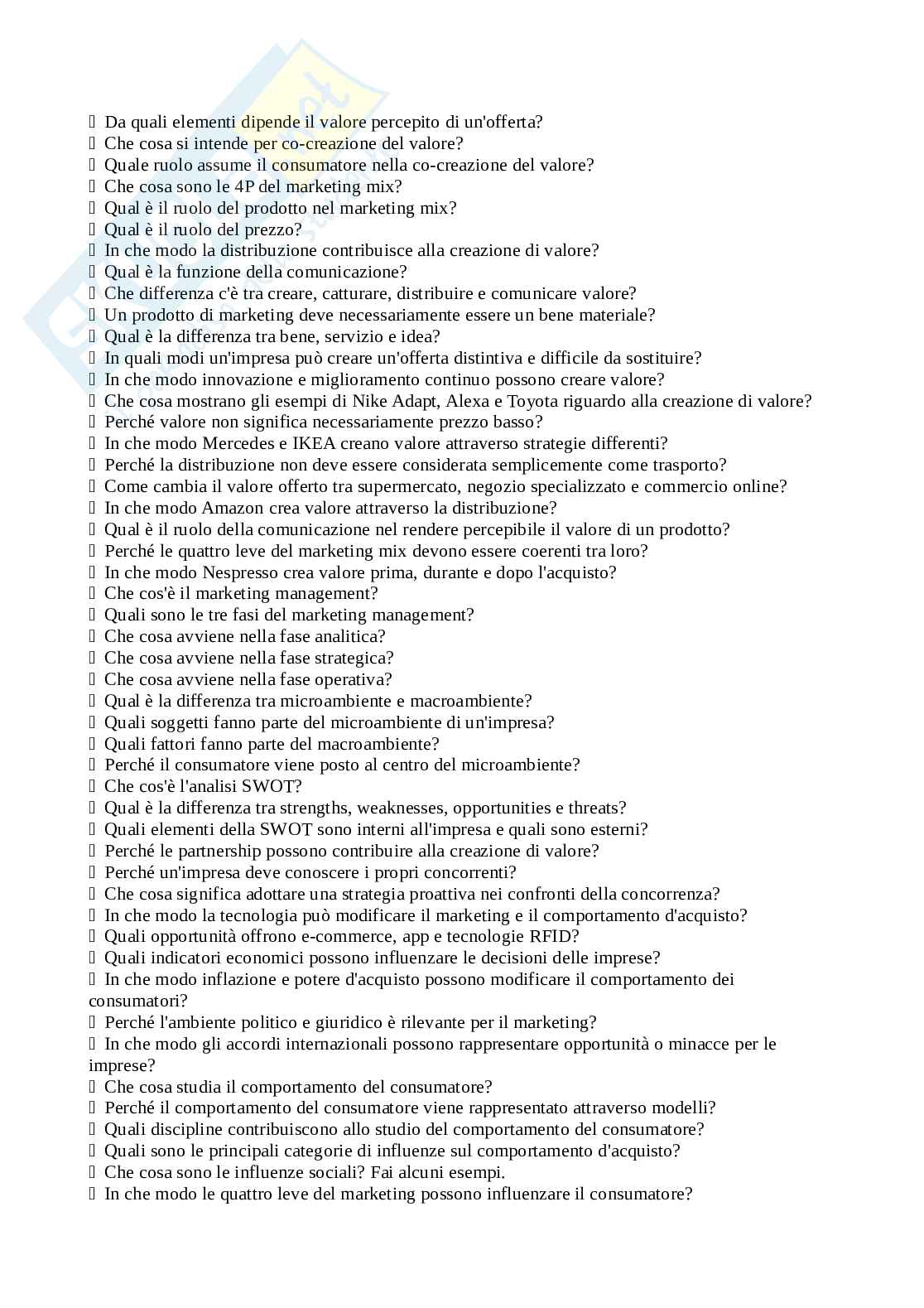 Paniere di domande per l’orale di Marketing dei prodotti agroalimentari Pag. 2