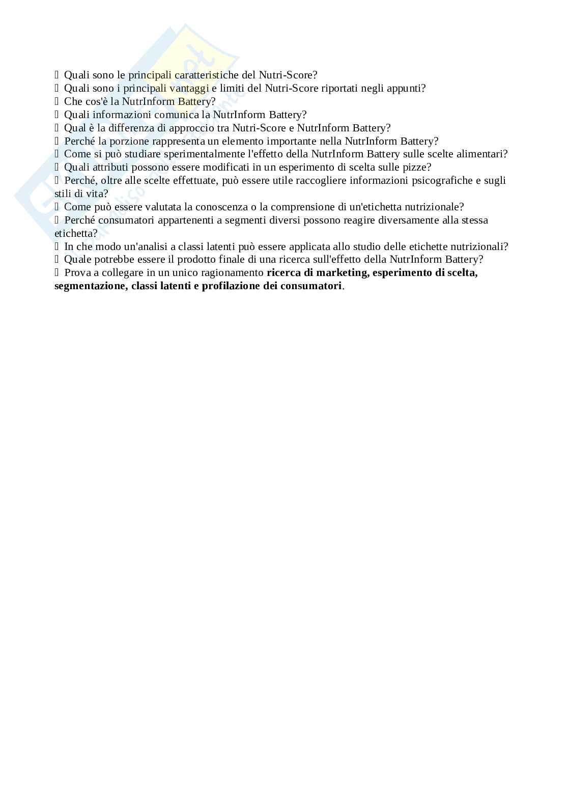 Paniere di domande per l’orale di Marketing dei prodotti agroalimentari Pag. 6