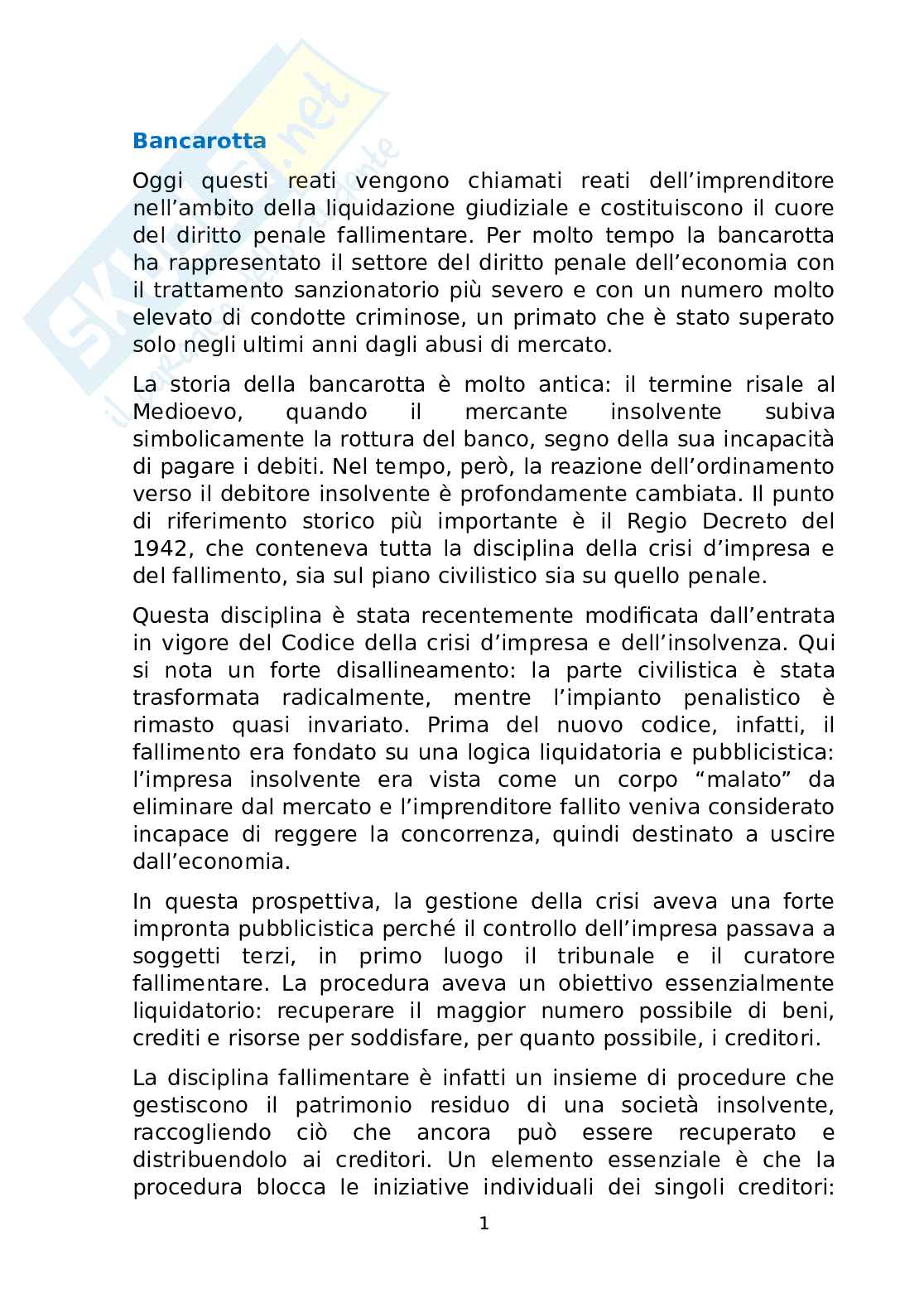Riassunto esame Diritto penale dell'economia, Prof. Baron Luca, libro consigliato Diritto penale dell'economia, Amati Pag. 1