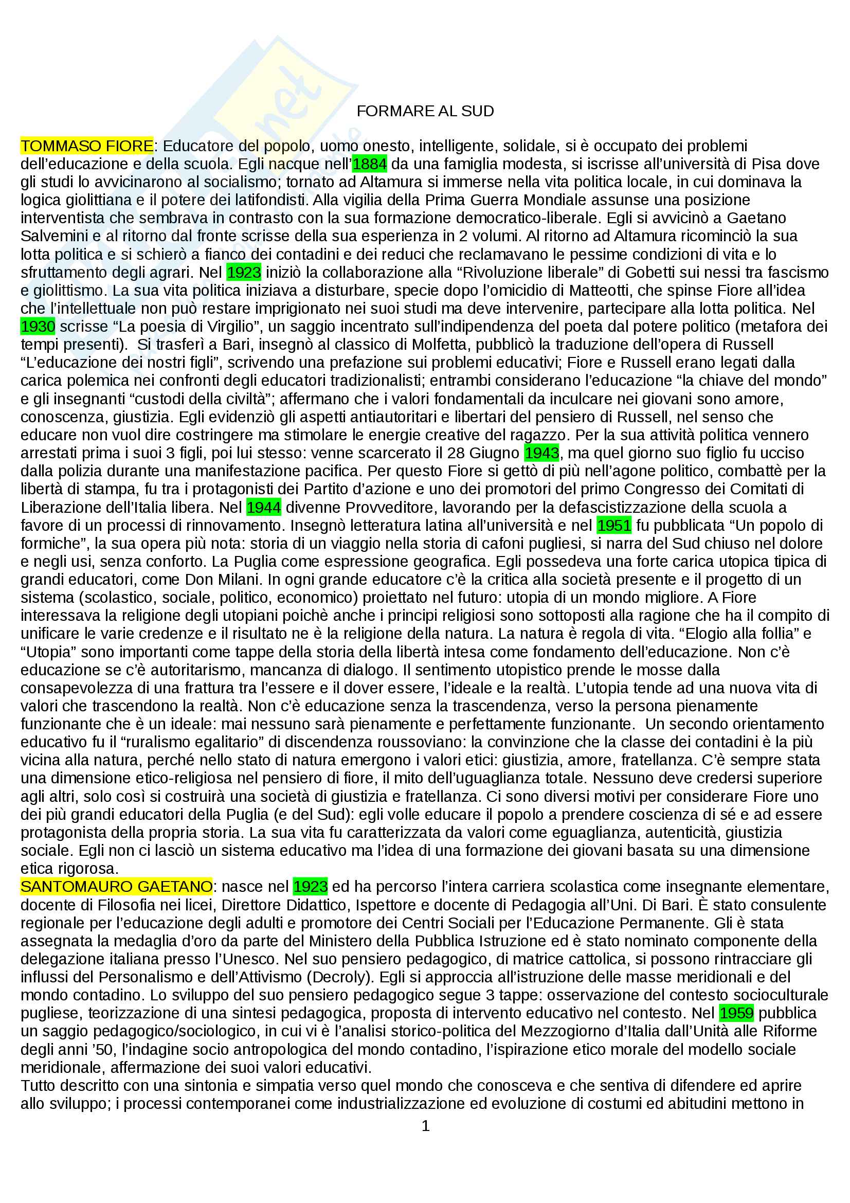 Riassunto esame Letteratura per l'infanzia, prof. Giancane, libro consigliato "Formare al sud" Pag. 1