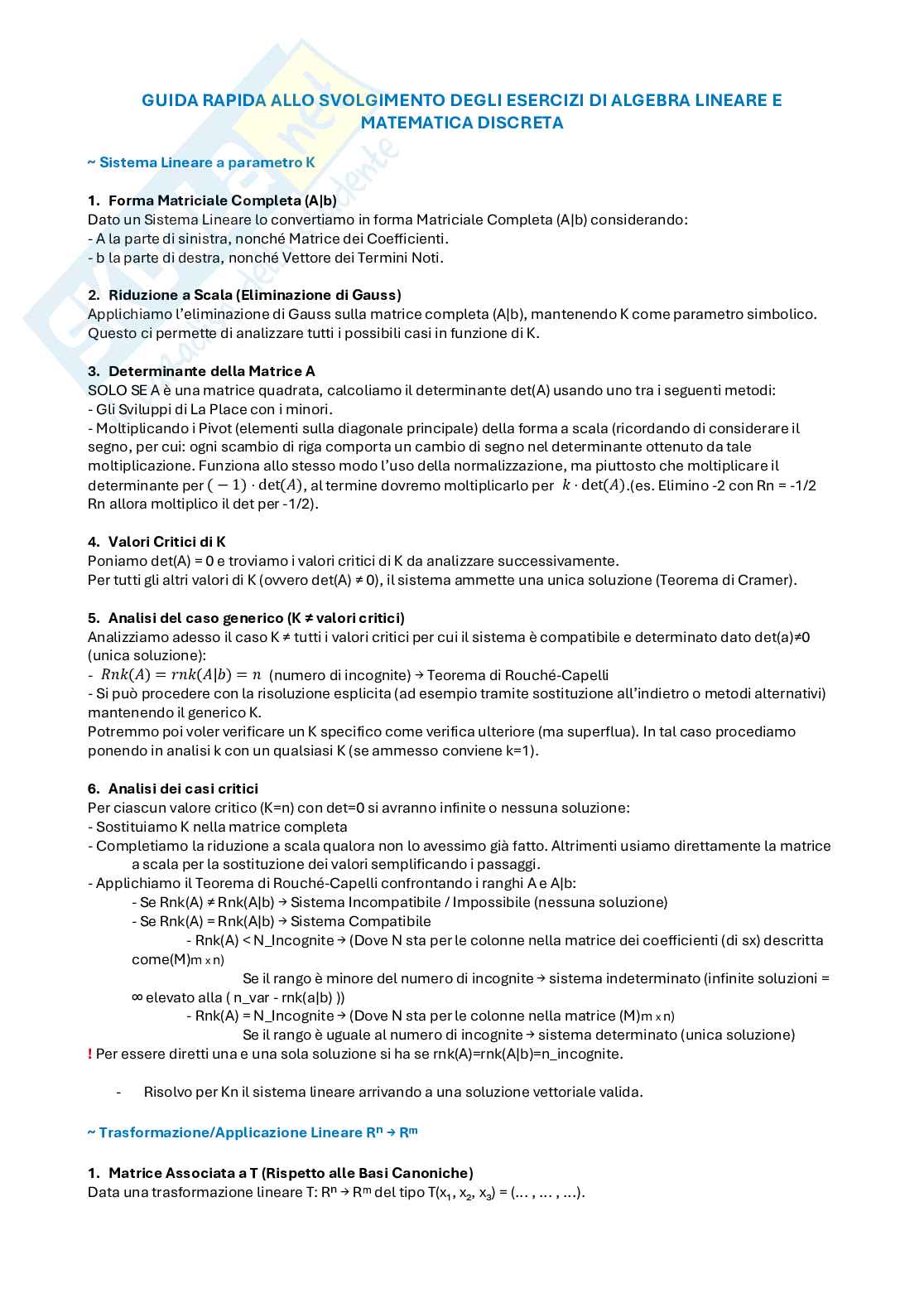 Svolgimento guidato degli esercizi per lo scritto Algebra lineare e matematica discreta Pag. 1