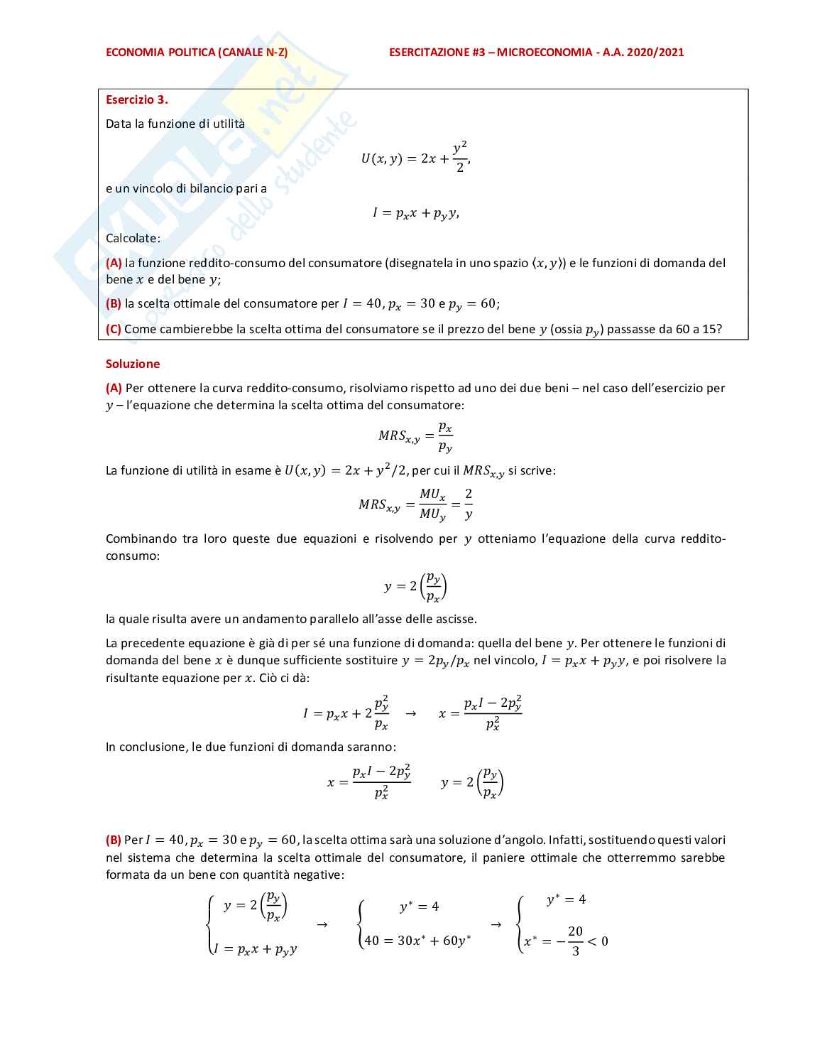 Esercizi d'esame comune di Economia politica   Pag. 16