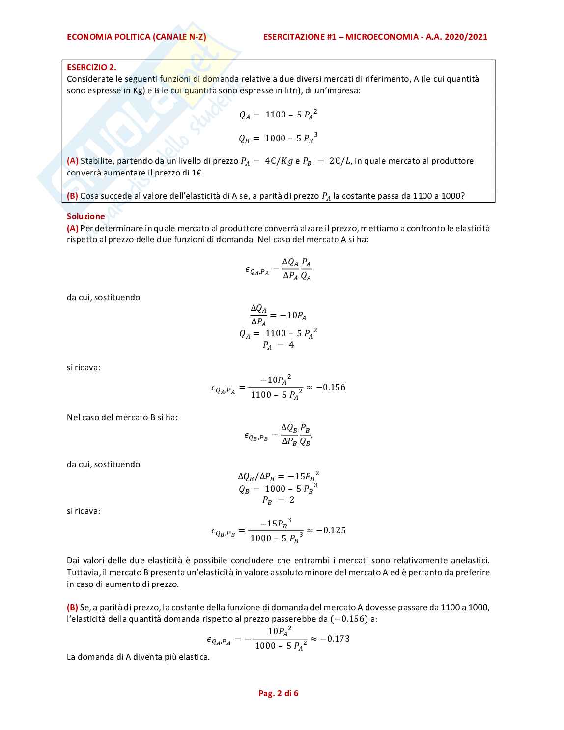 Esercizi d'esame comune di Economia politica   Pag. 2