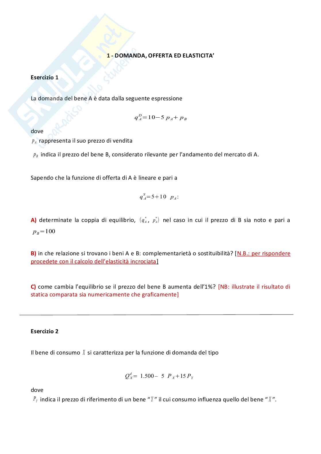 Esercizi d'esame comune di Economia politica   Pag. 21