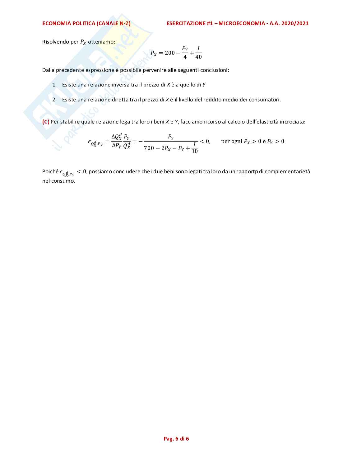 Esercizi d'esame comune di Economia politica   Pag. 6