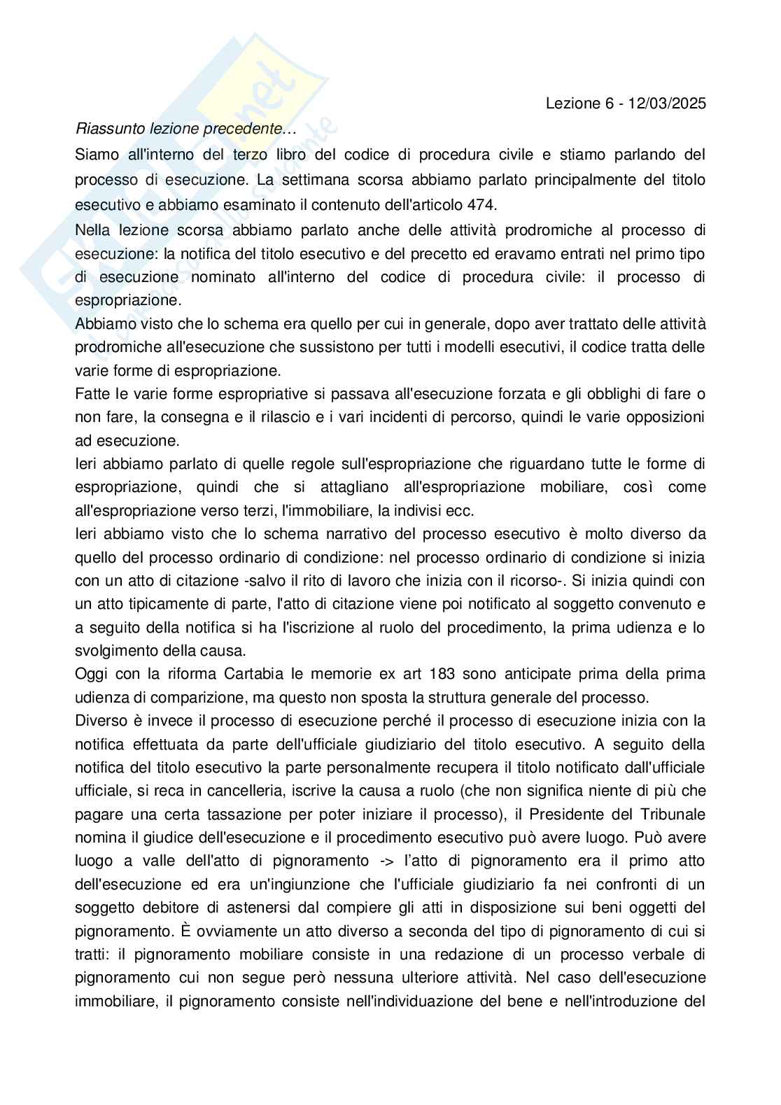 Lezione 6 di Procedura civile Pag. 1