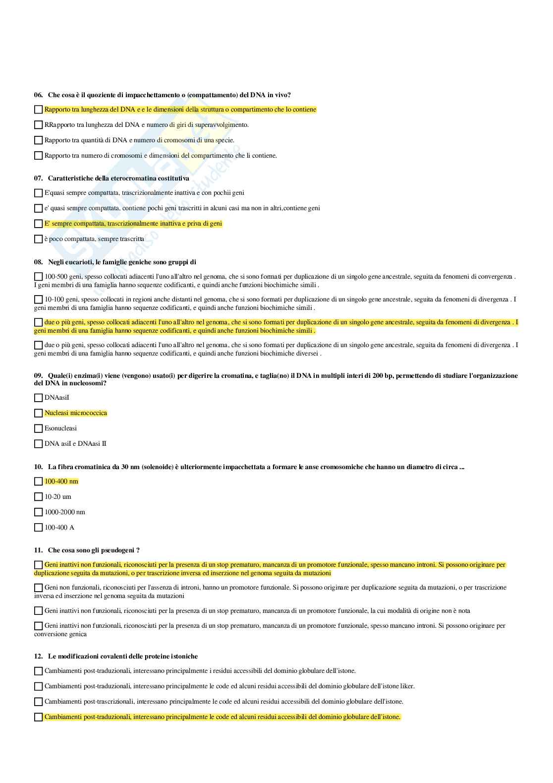 Paniere Biologia molecolare - Risposte multiple - aggiornato (2026) Pag. 16