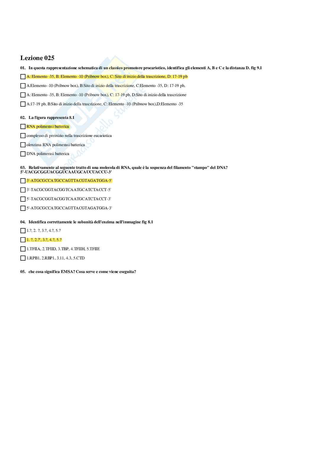 Paniere Biologia molecolare - Risposte multiple - aggiornato (2026) Pag. 31