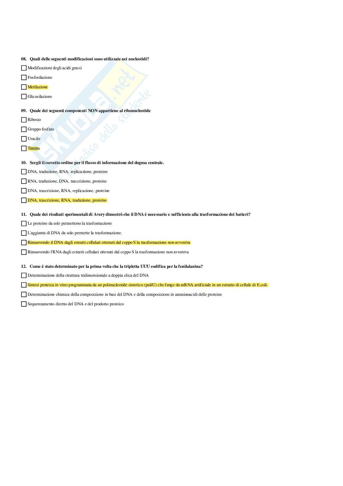 Paniere Biologia molecolare - Risposte multiple - aggiornato (2026) Pag. 6
