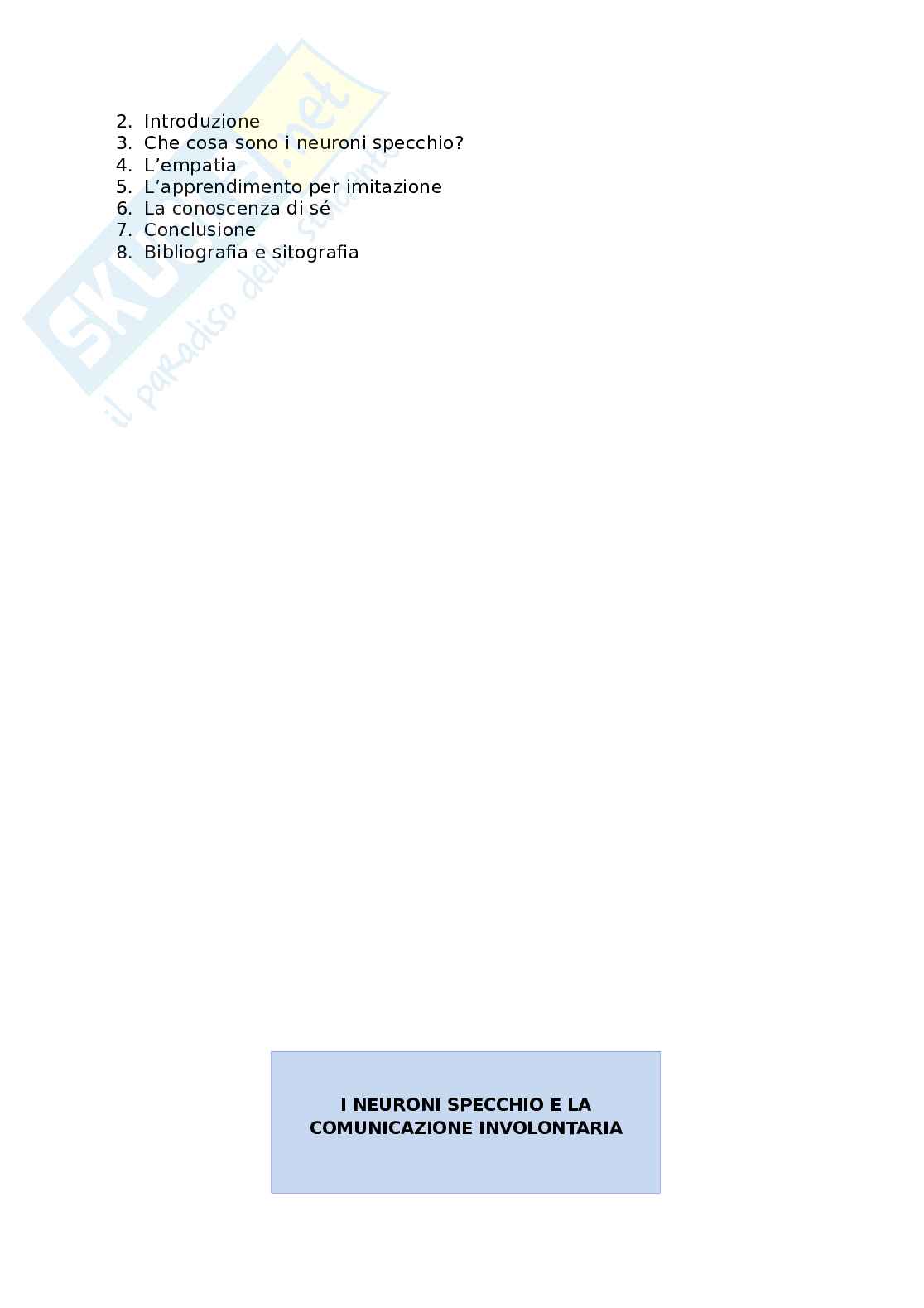 Neuroni specchio e comunicazione involontaria, tesina Pag. 2