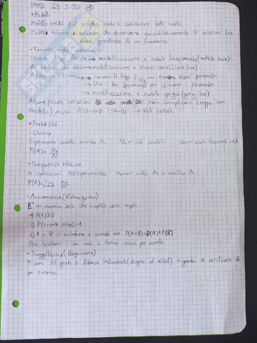 Appunti di Identificazione dei Modelli e Analisi dei Dati parte A Pag. 1