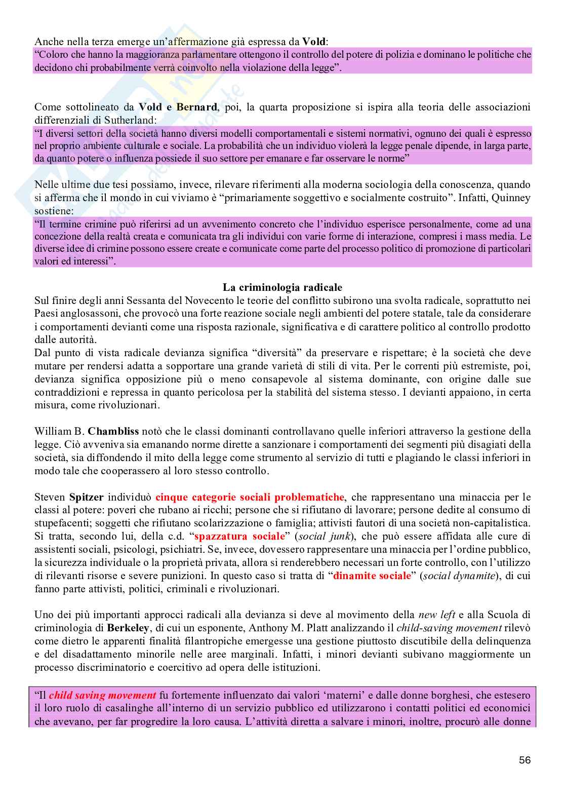 Riassunto esame Criminologia, Prof. Roberto Cornelli, libro consigliato Criminologia. Storia, teorie e metodi, Marotta, Cornacchia  Pag. 56