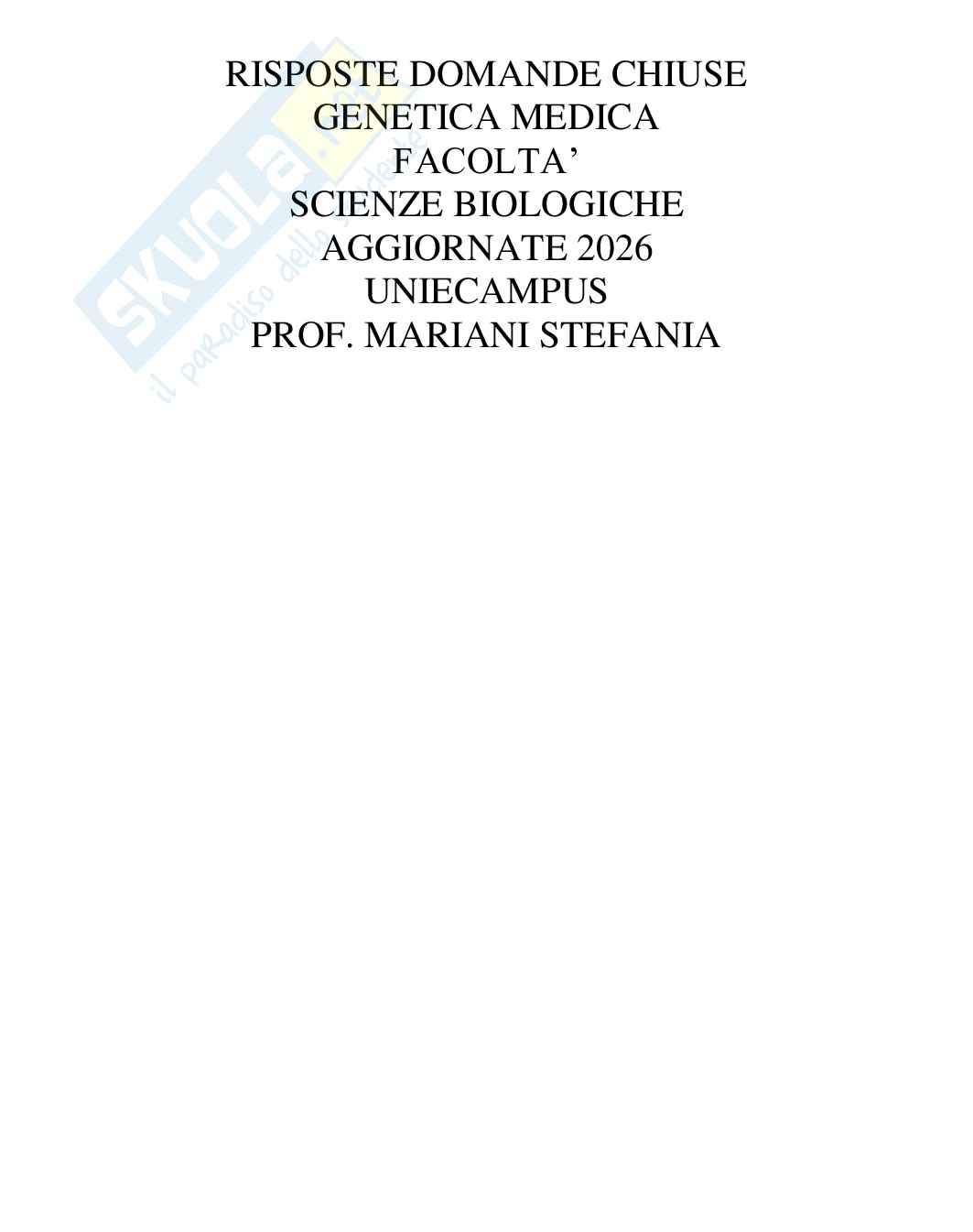 Risposte domande chiuse genetica medica aggiornate 2026 Pag. 1