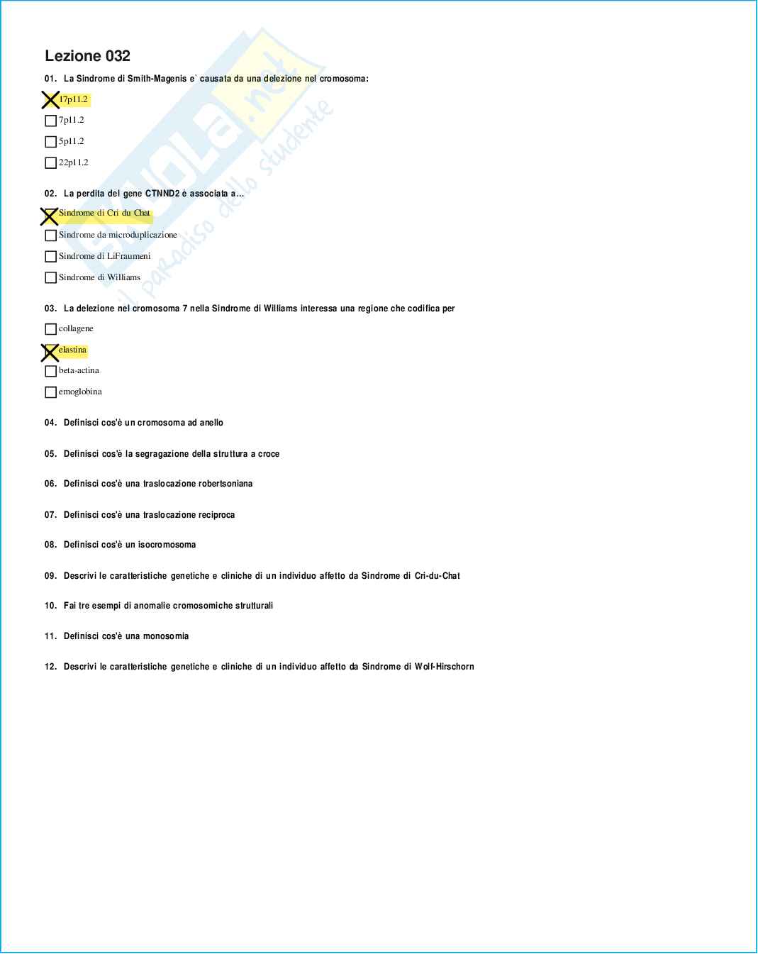 Risposte domande chiuse genetica medica aggiornate 2026 Pag. 66