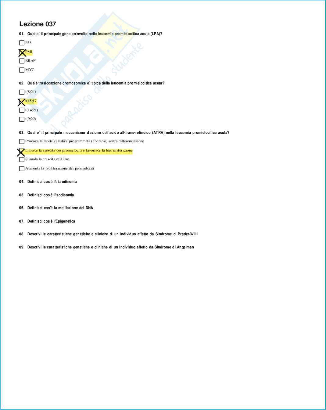 Risposte domande chiuse genetica medica aggiornate 2026 Pag. 71