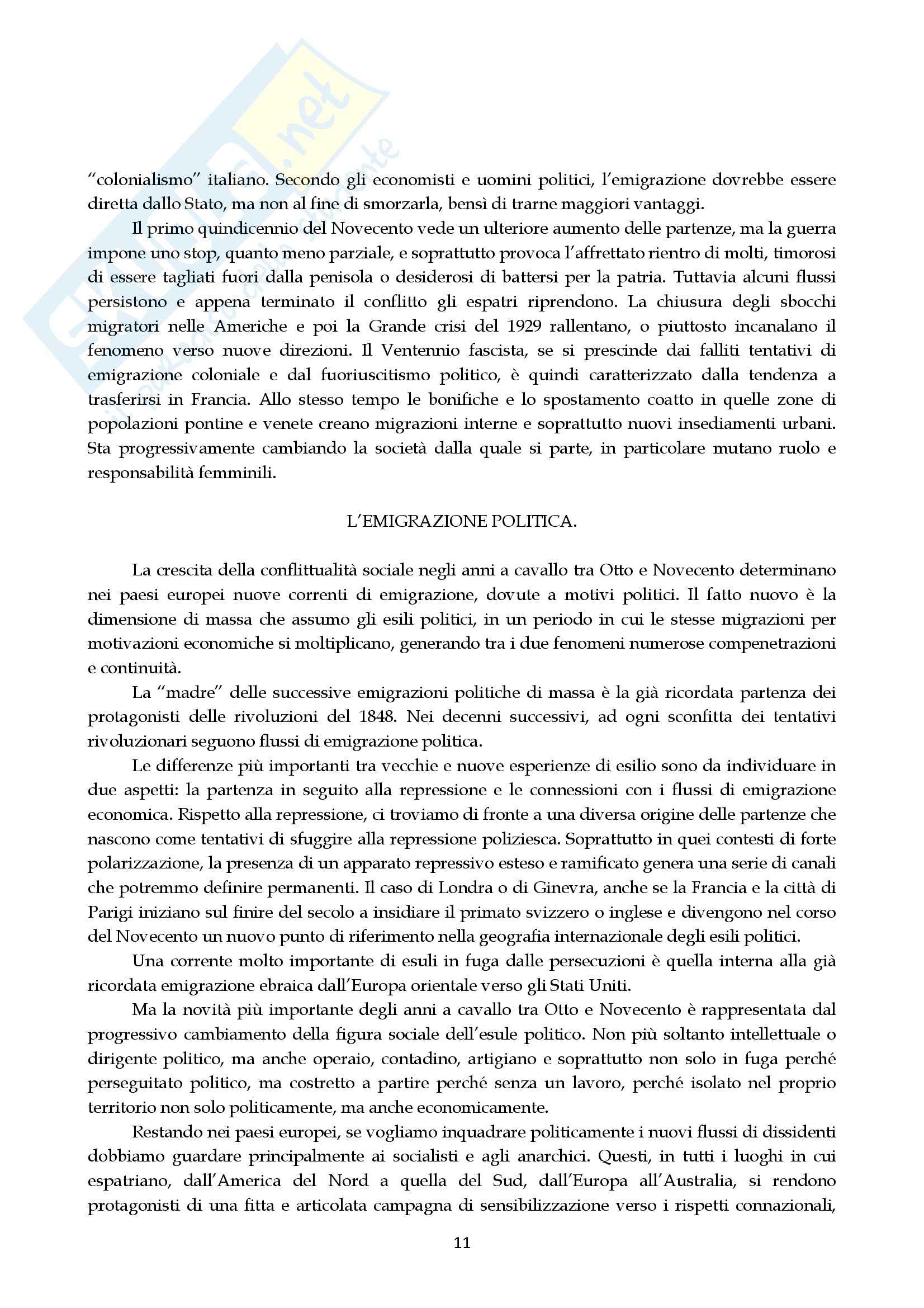 Riassunto esame Storia contemporanea, prof. Salvetti, libro consigliato Le migrazioni, Colucci, Sanfilippo Pag. 11