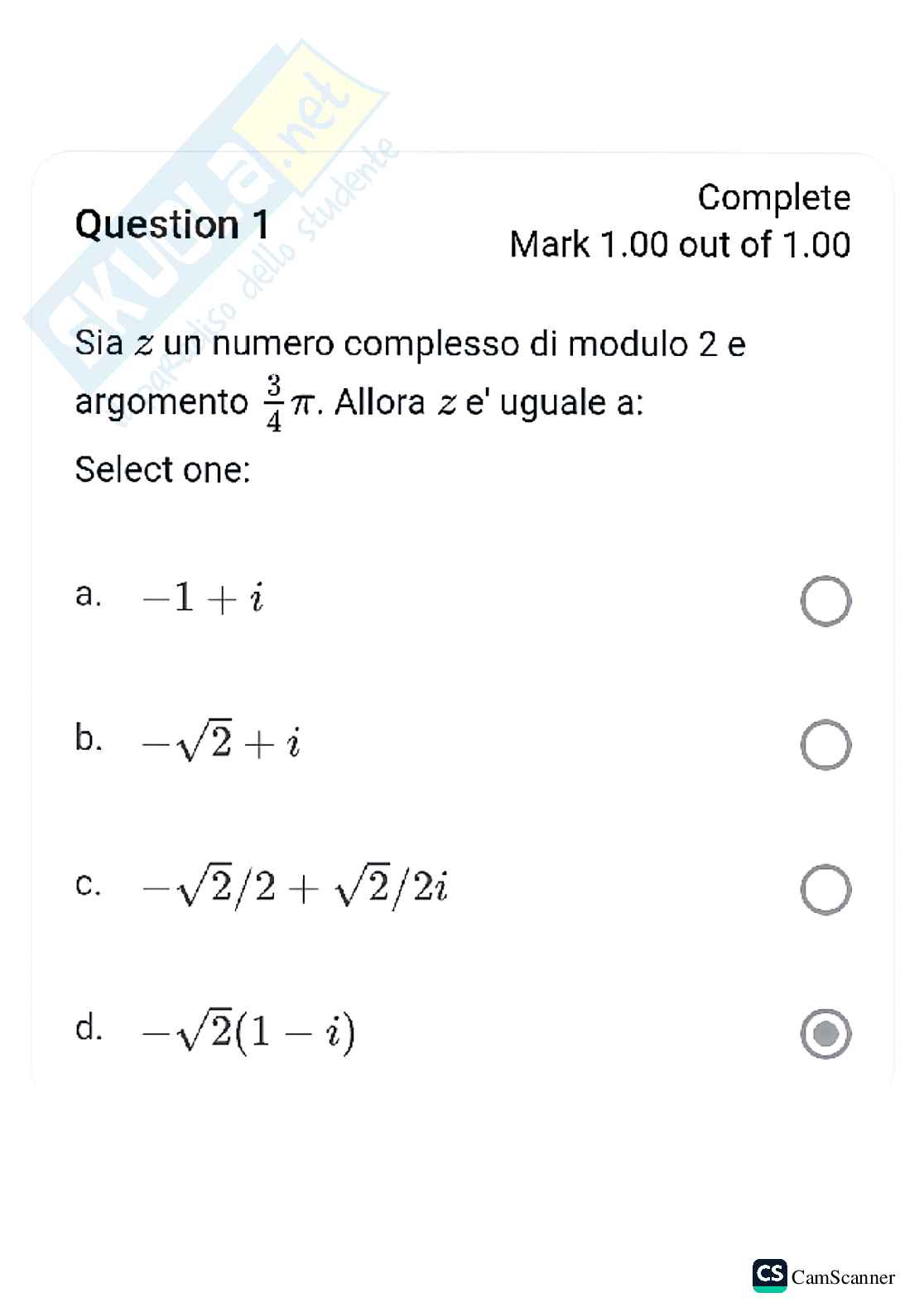 Domande per il quiz d'accesso all'esame di Algebra lineare e geometria di base Pag. 1