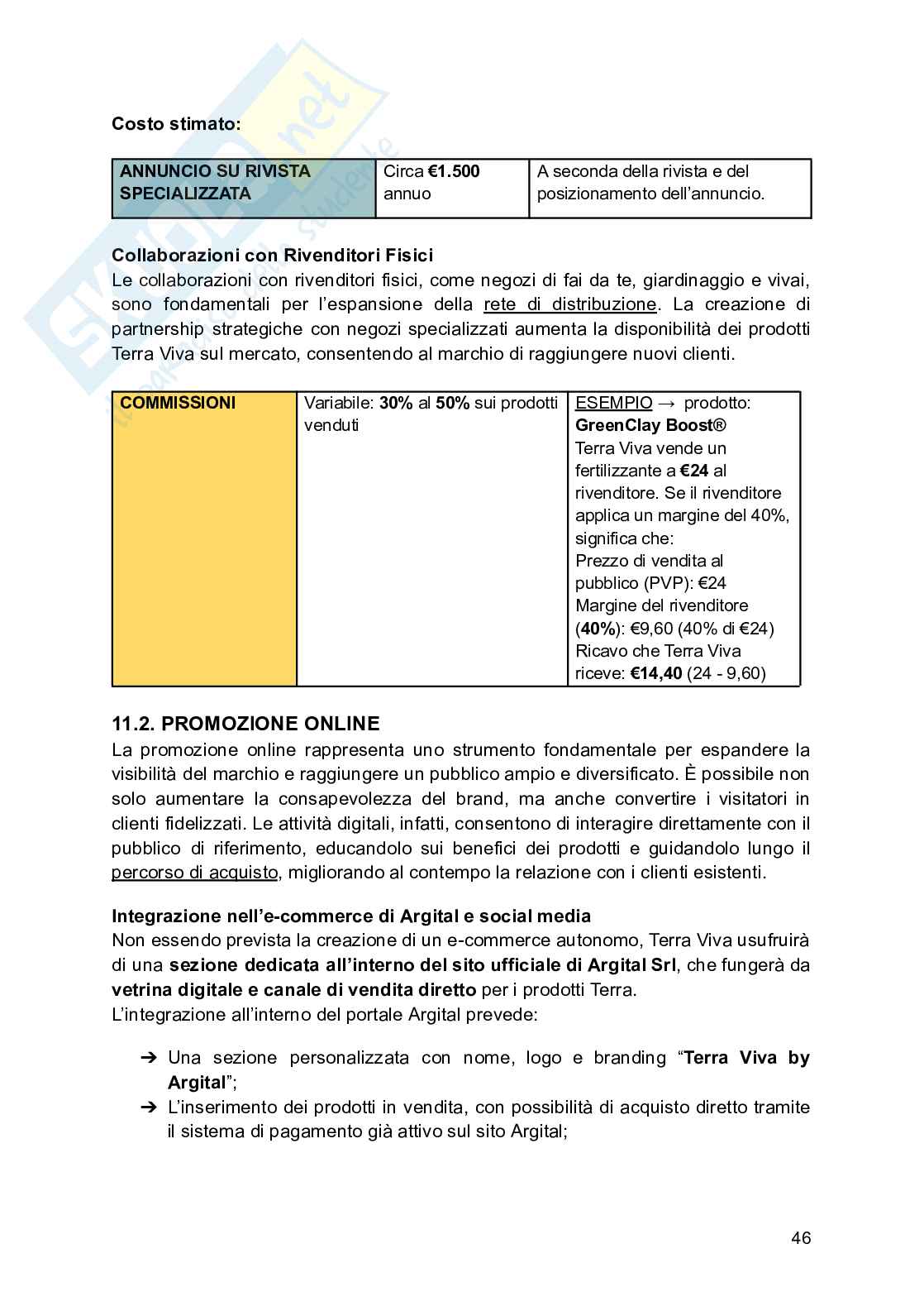 Progetto: di business plan di una startup Pag. 46