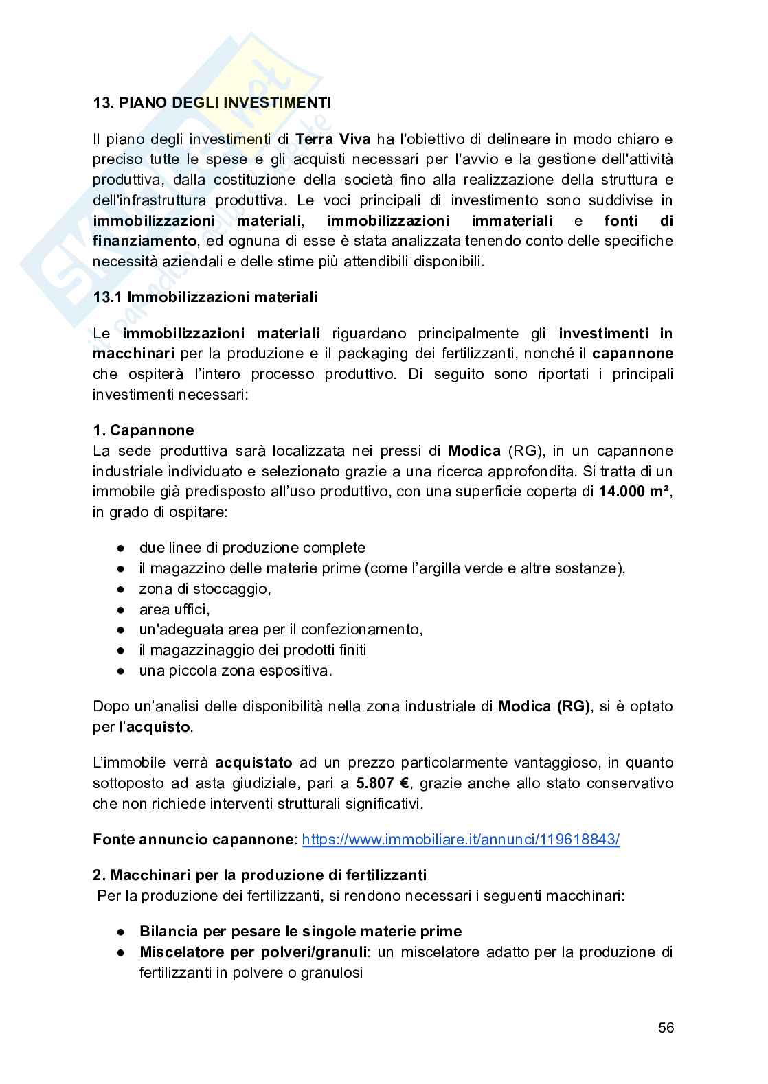 Progetto: di business plan di una startup Pag. 56