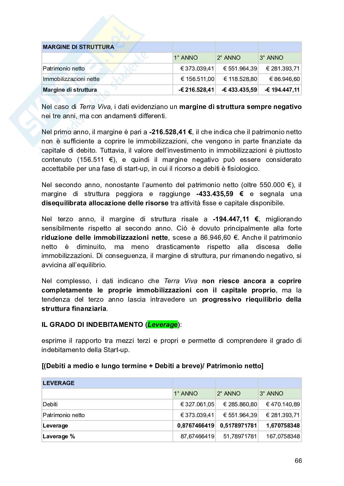 Progetto: di business plan di una startup Pag. 66