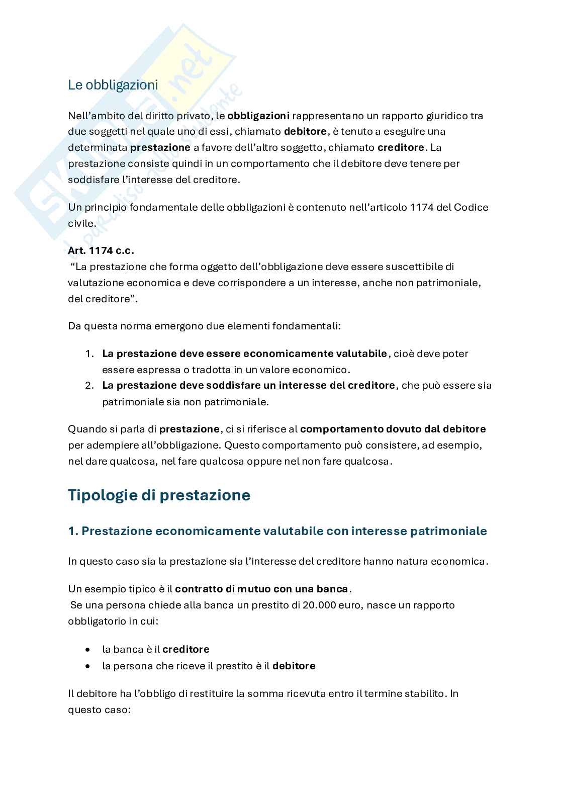 Appunti di Diritto privato sulle obbligazioni Pag. 1