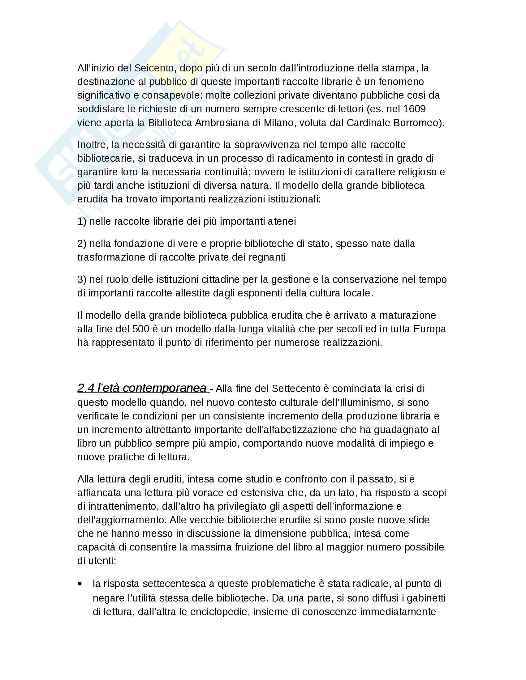 Riassunto esame Biblioteconomia, prof. Salarelli, libro consigliato "introduzione alla biblioteconomia" di Granata Pag. 11