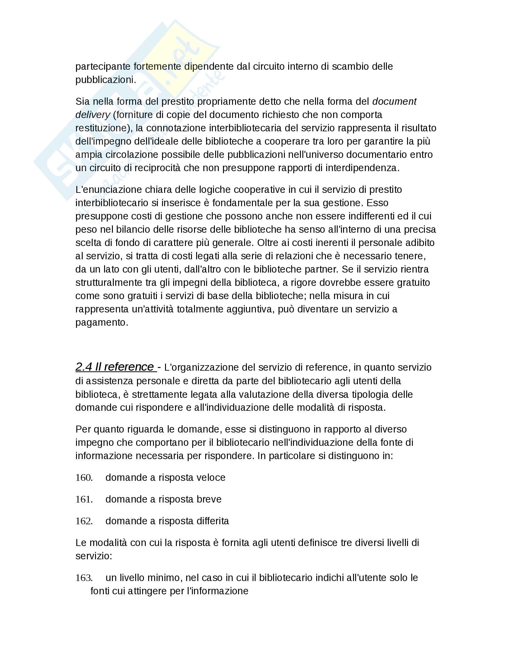 Riassunto esame Biblioteconomia, prof. Salarelli, libro consigliato "introduzione alla biblioteconomia" di Granata Pag. 96