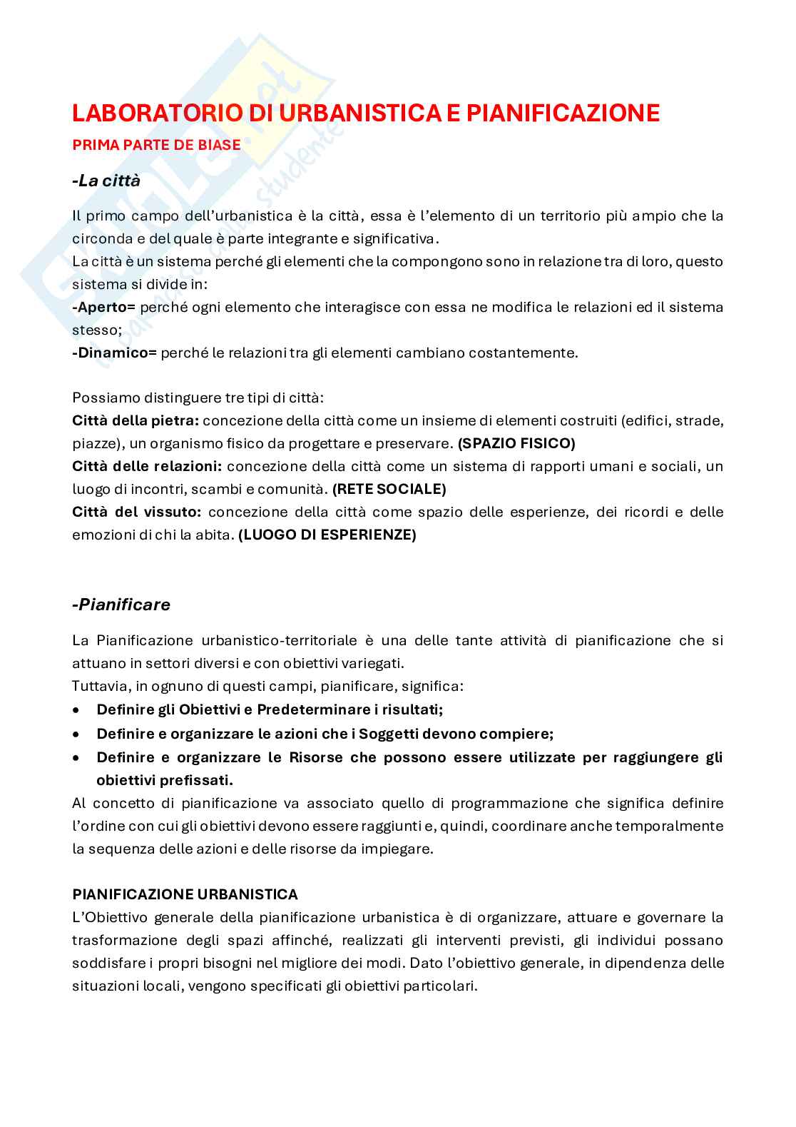 Appunti di Laboratorio di urbanistica e pianificazione Pag. 1