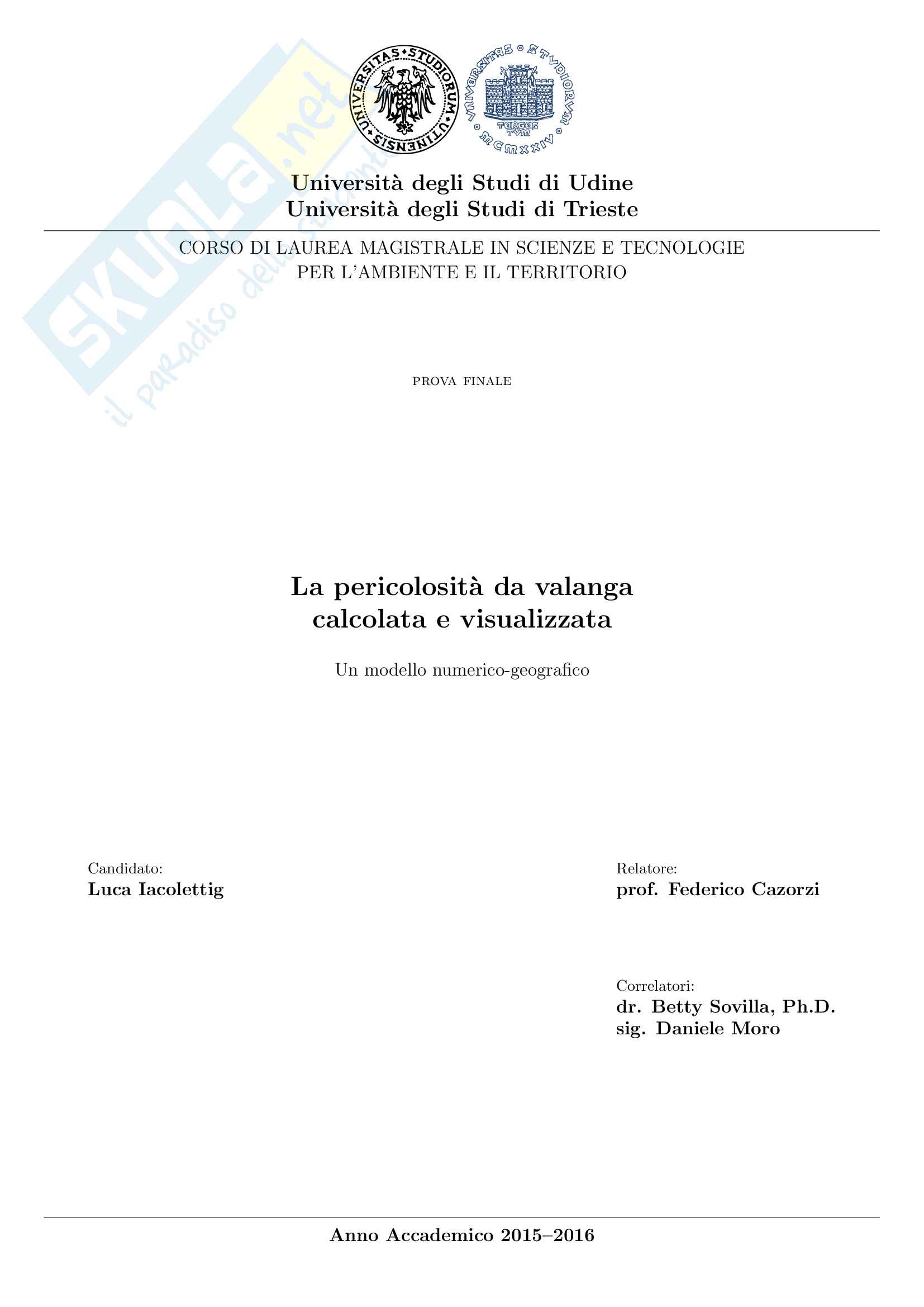 La pericolosità da valanga calcolata e visualizzata. Un modello numerico-geografico. Pag. 1