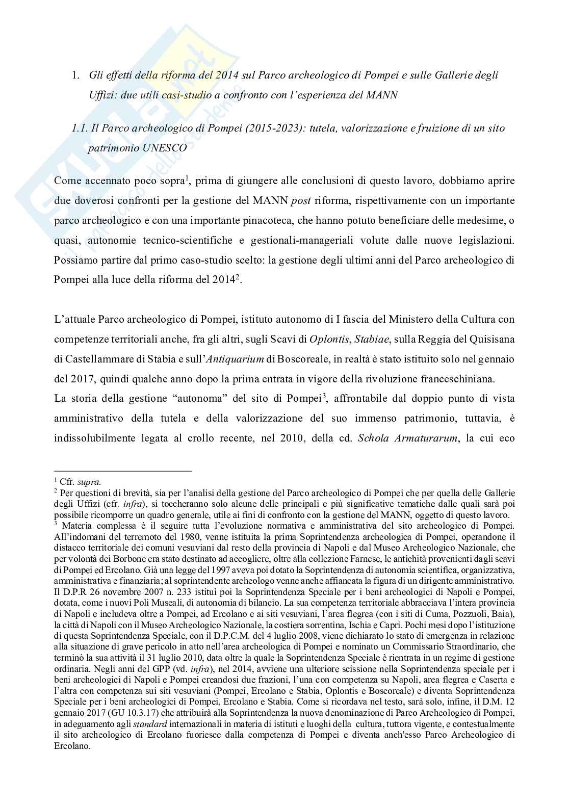 Gestione del Parco archeologico di Pompei e degli Uffizi post 2014 Pag. 1