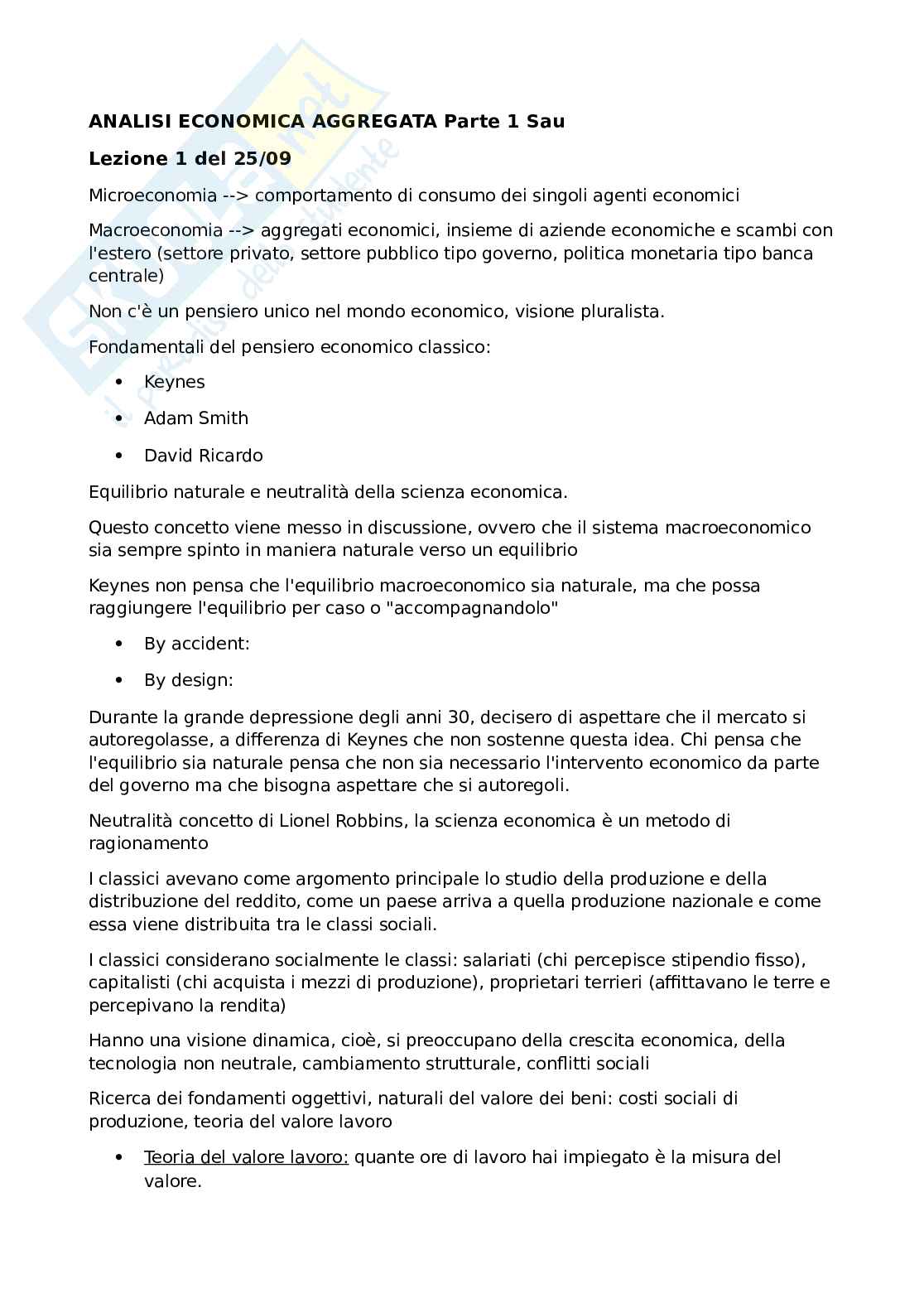 Analisi economica aggregata - Parte 1 Pag. 1