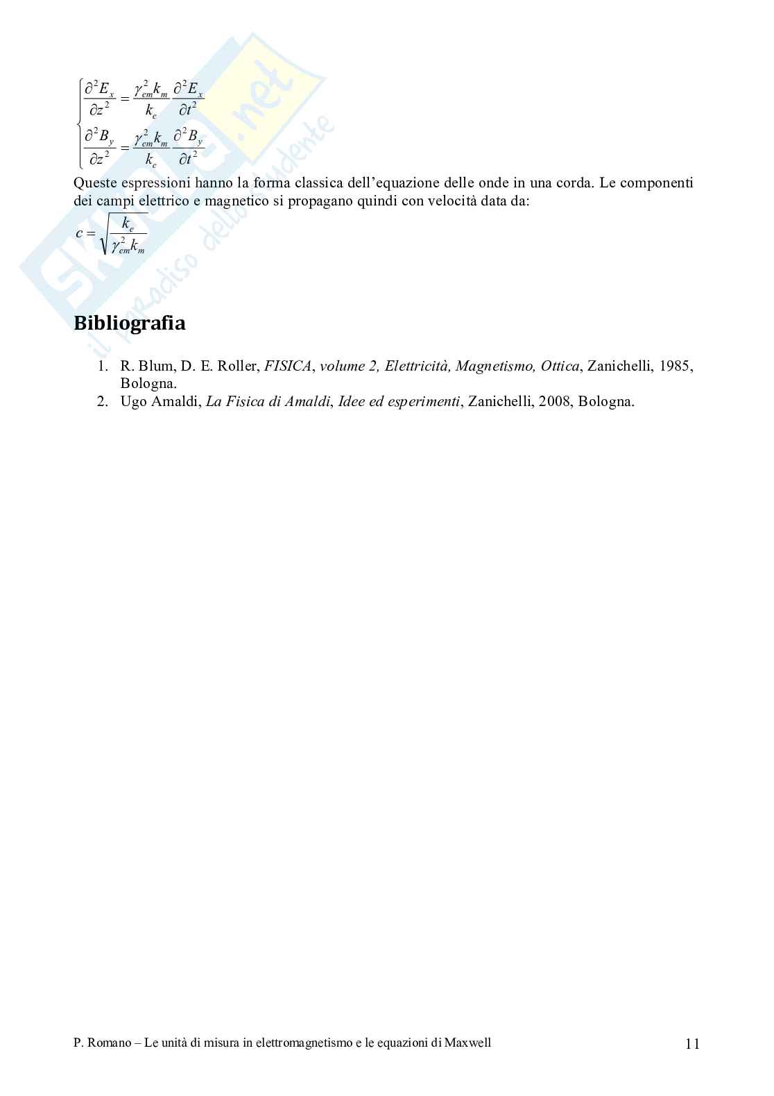 Le unità  di misura in elettromagnetismo e le equazioni di Maxwell Pag. 11