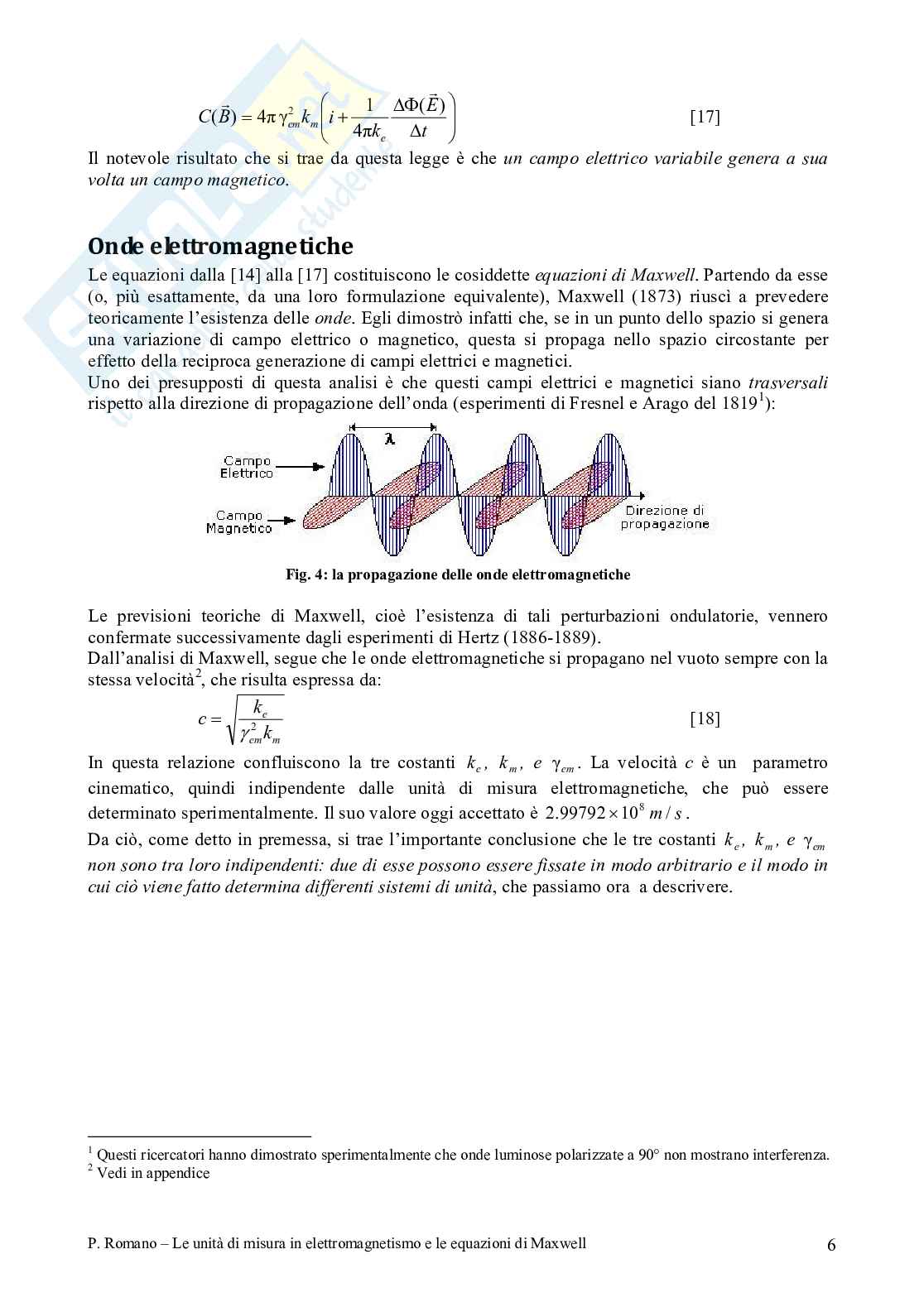 Le unità  di misura in elettromagnetismo e le equazioni di Maxwell Pag. 6