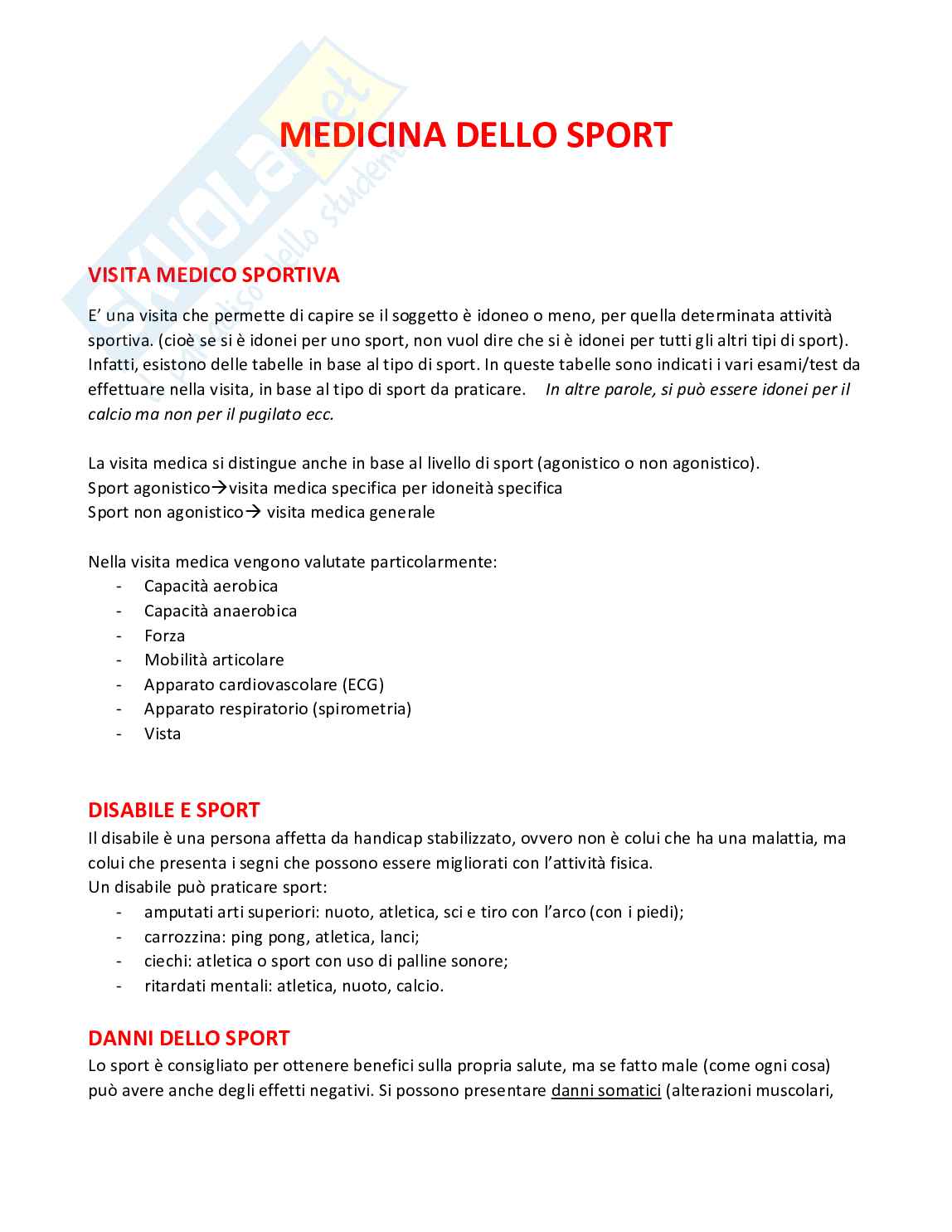 Appunti Medicina dello Sport Pag. 1