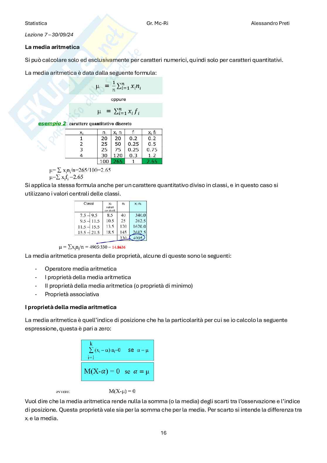 Statistica – Appunti completi teoria 1°+2° parziale (99 pag) Pag. 16